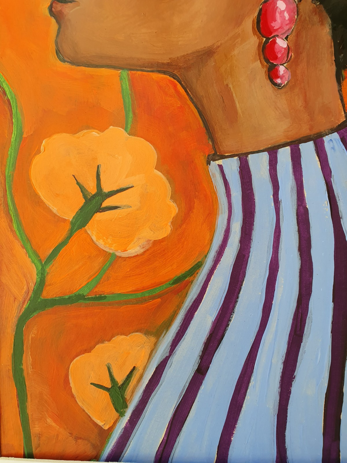 Proud woman - 106270 Proud woman, A4 print van crylschilderij, sterk en krachtig, powervrouw, bloemen achtergrond