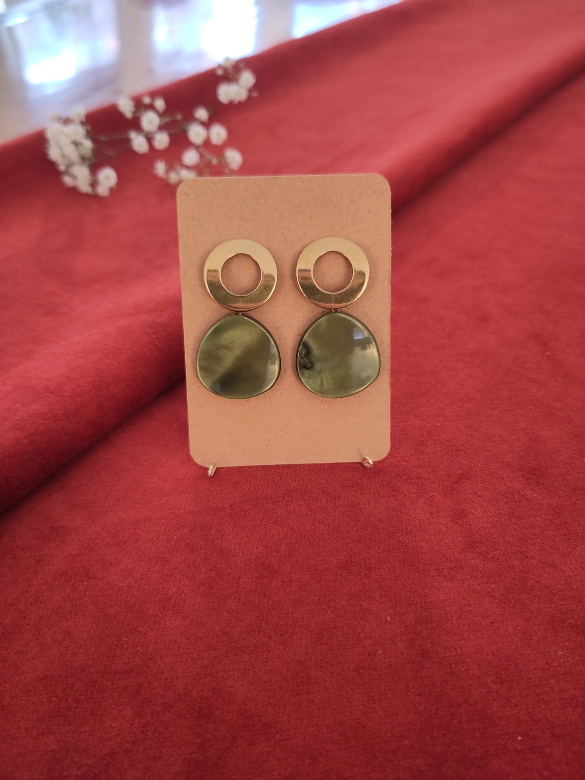 Vintage knoop oorbellen | Olive - 108612 Vintage knoop oorbellen | Olive