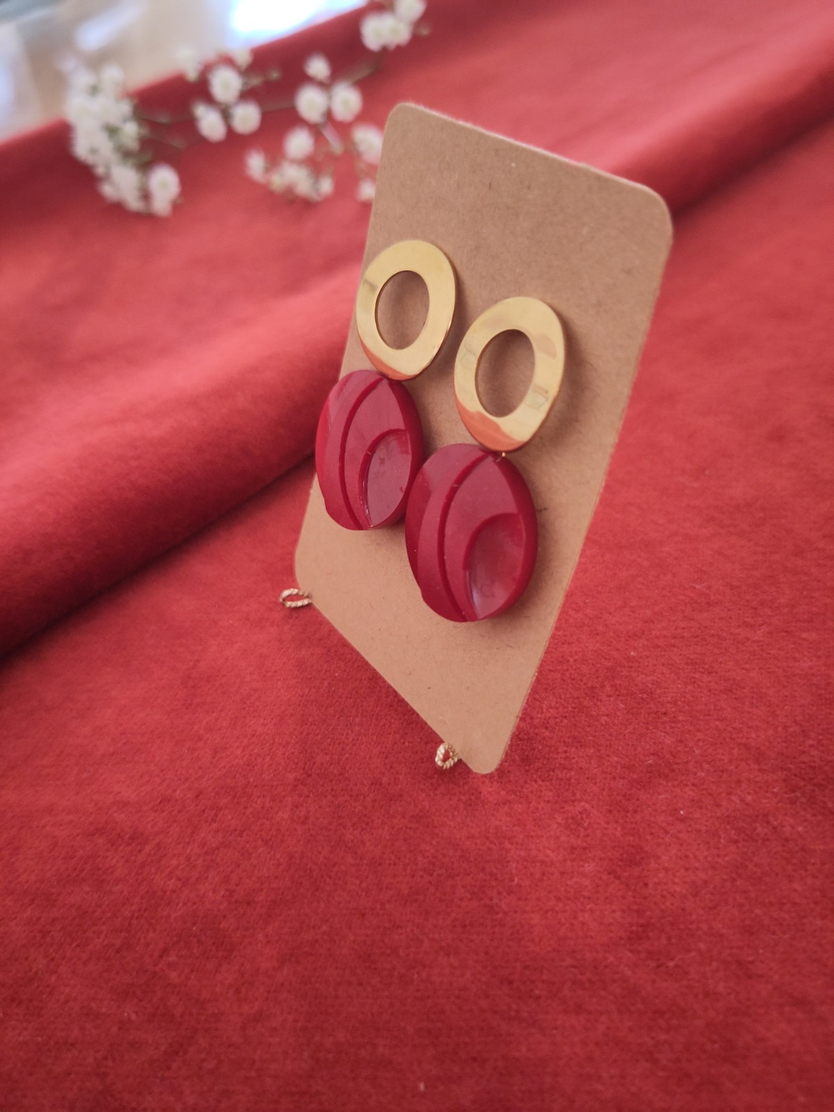 Vintage knoop oorbellen • Red & Gold • One of a kind!