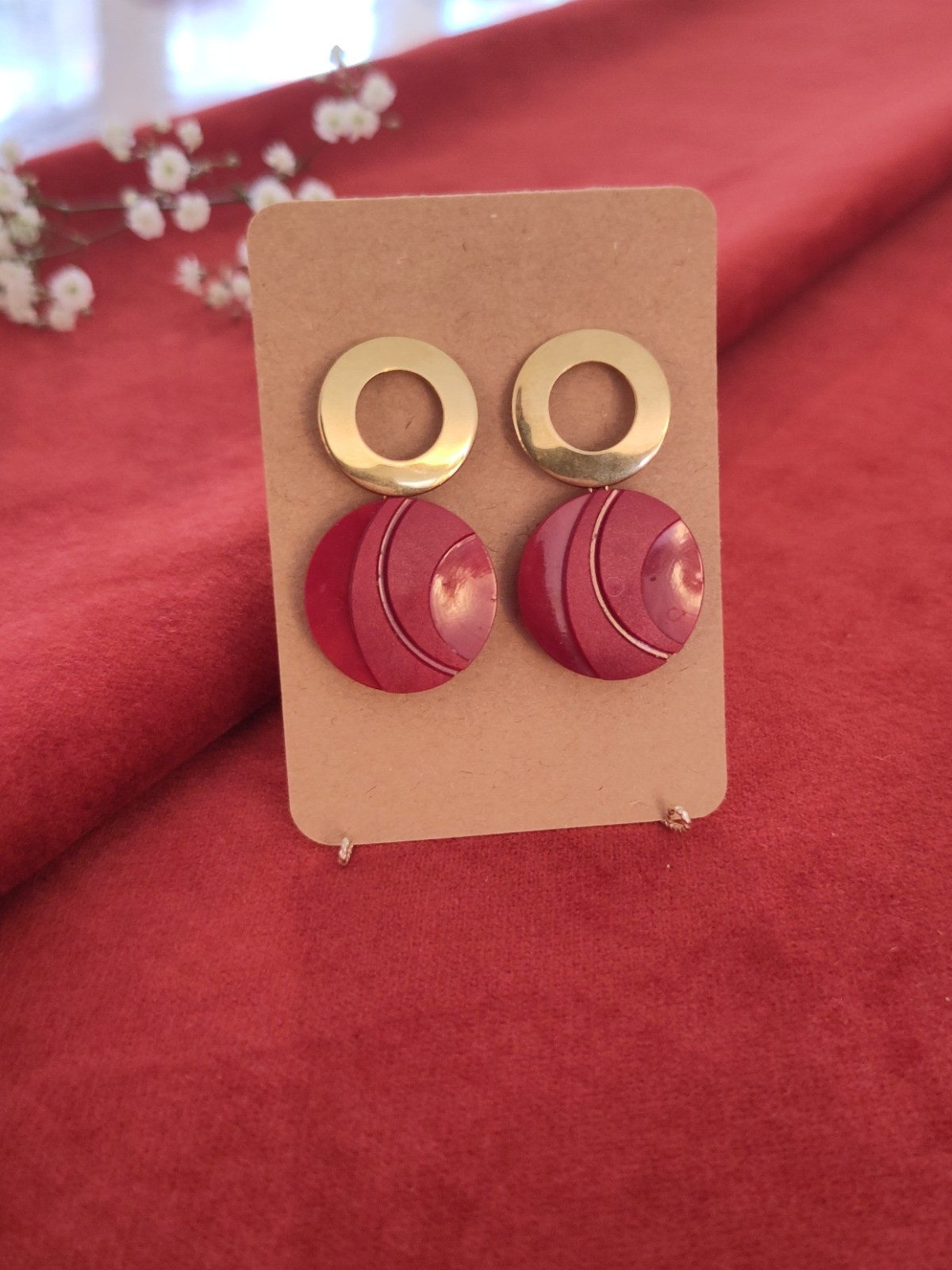 Vintage knoop oorbellen • Red & Gold • One of a kind!