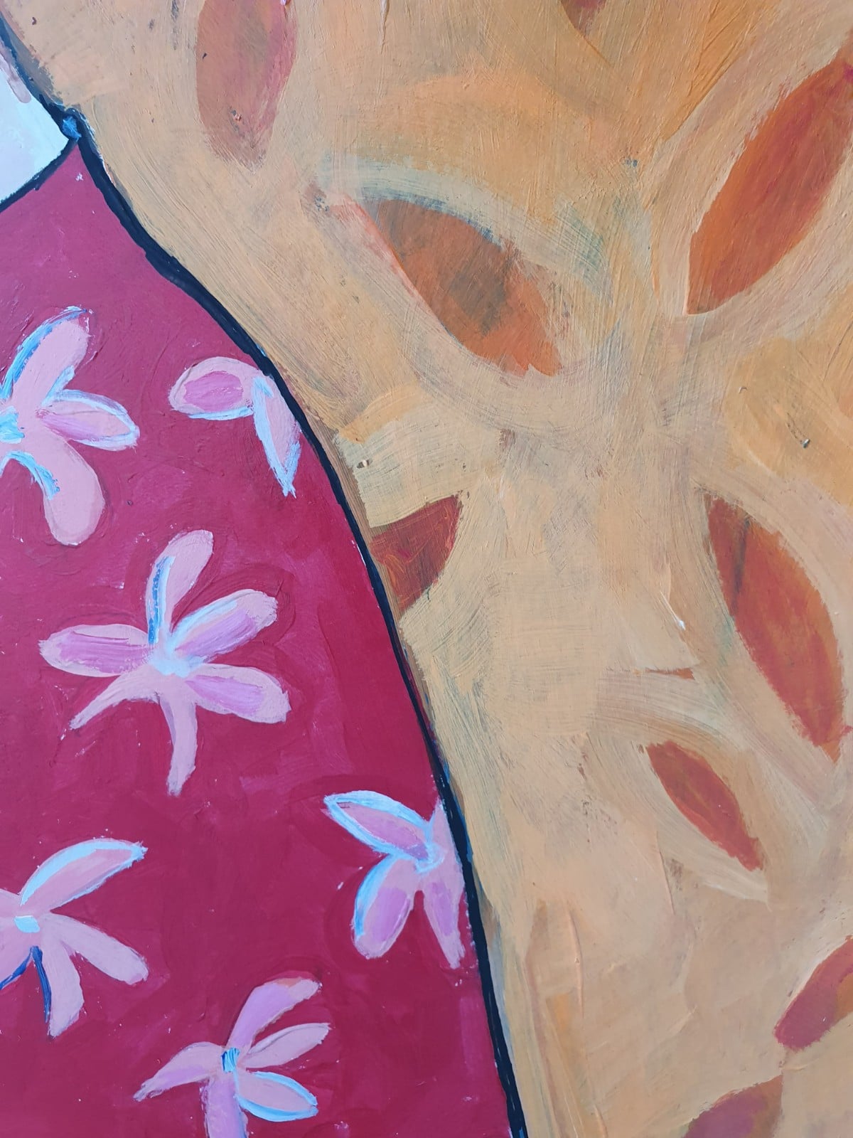 fire girl A3 Kunstprint – Vurig Vrouwenportret in Rode Tinten | Acryl Schilderij met Bloemenmotief