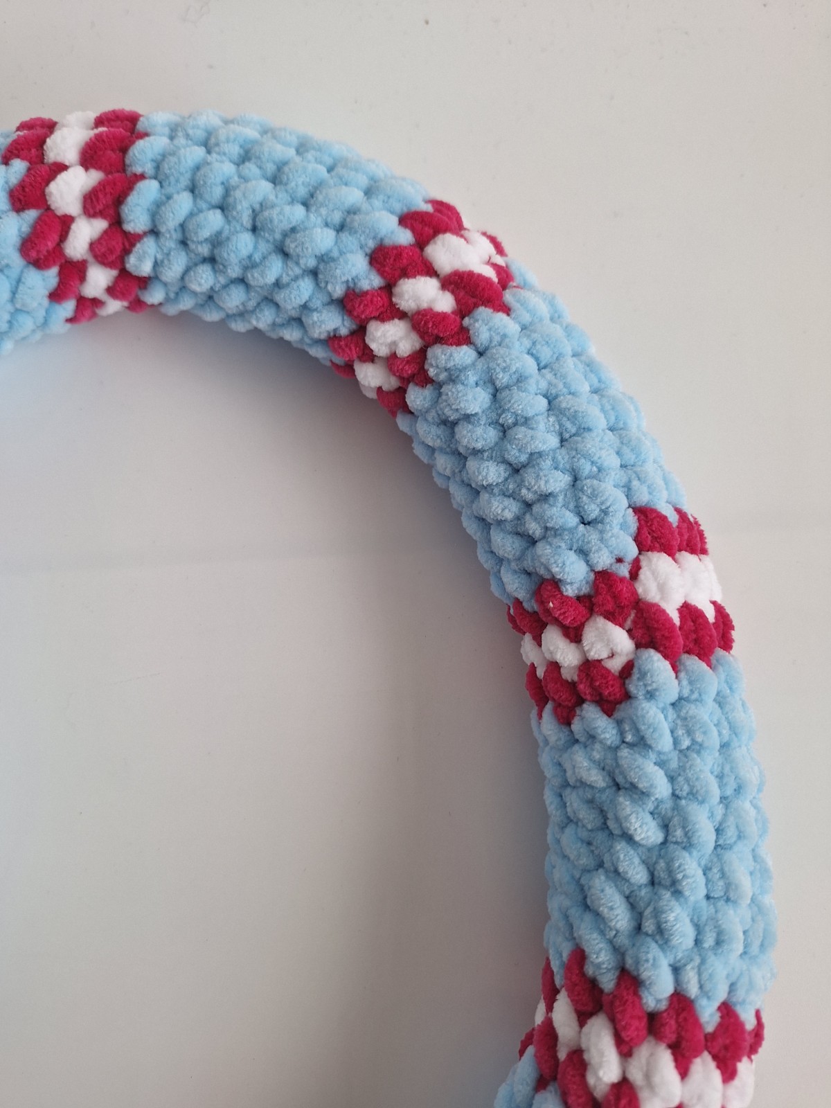 Gehaakte knuffel | Lichtblauw, knalroze en wit - 110487 Gehaakte knuffel slang | Lichtblauw, knalroze en wit