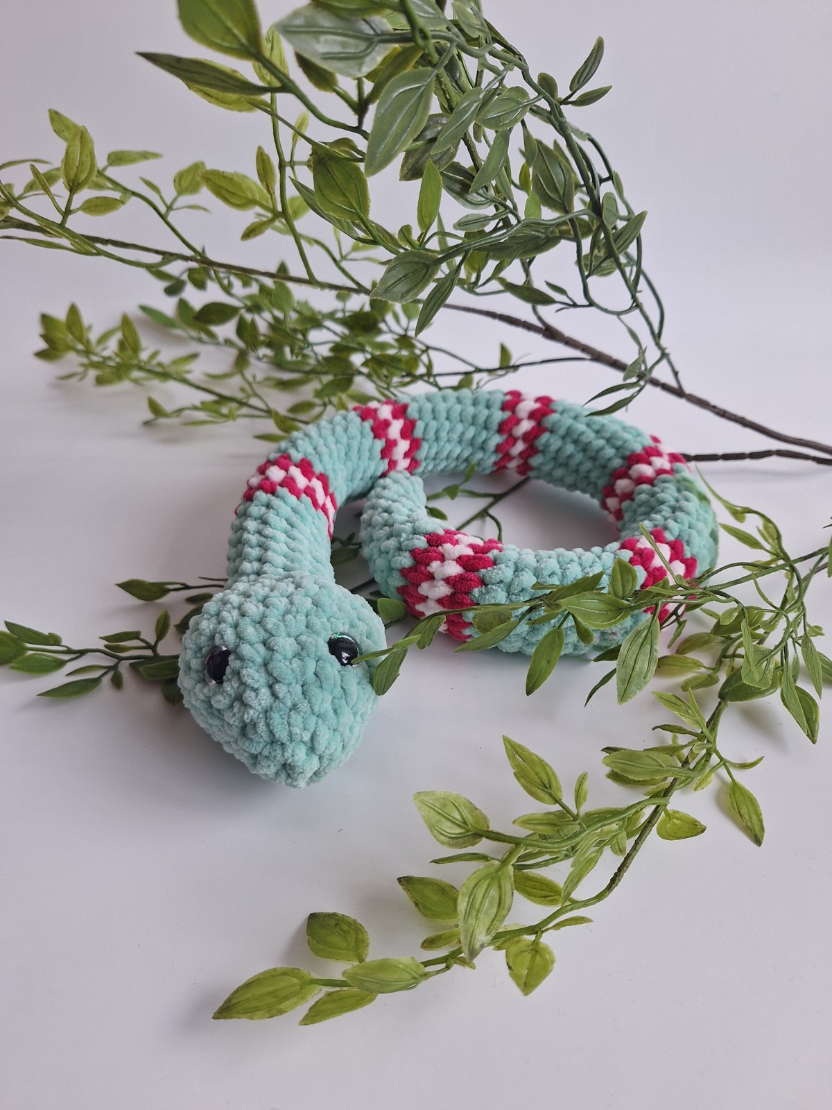 Gehaakte knuffel slang | Mintgroen, knalroze en lichtroze