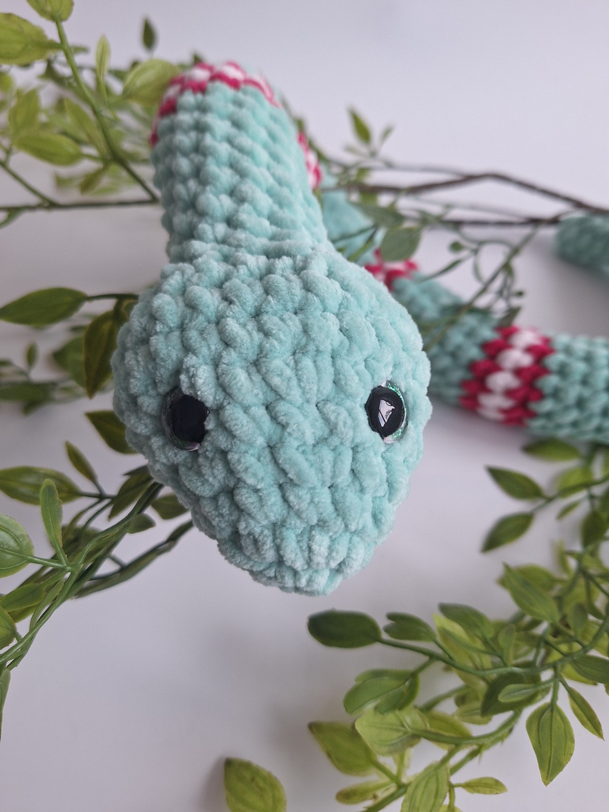 Gehaakte knuffel slang | Mintgroen, knalroze en lichtroze