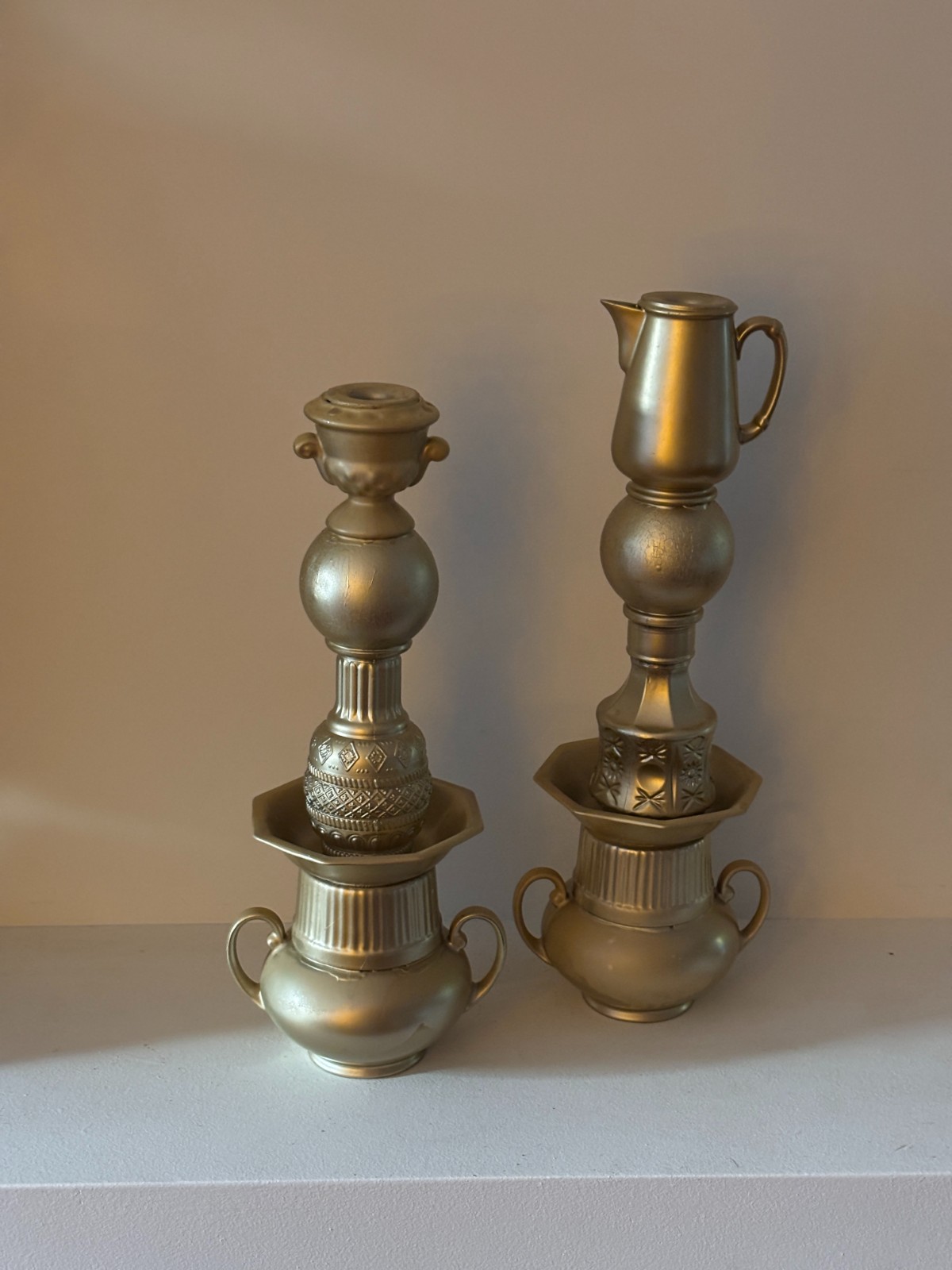 Kandelaar, kerst, kaarshouder, kaarsenhouder, handgemaakt, goudkleur, kaarsen, kringloop