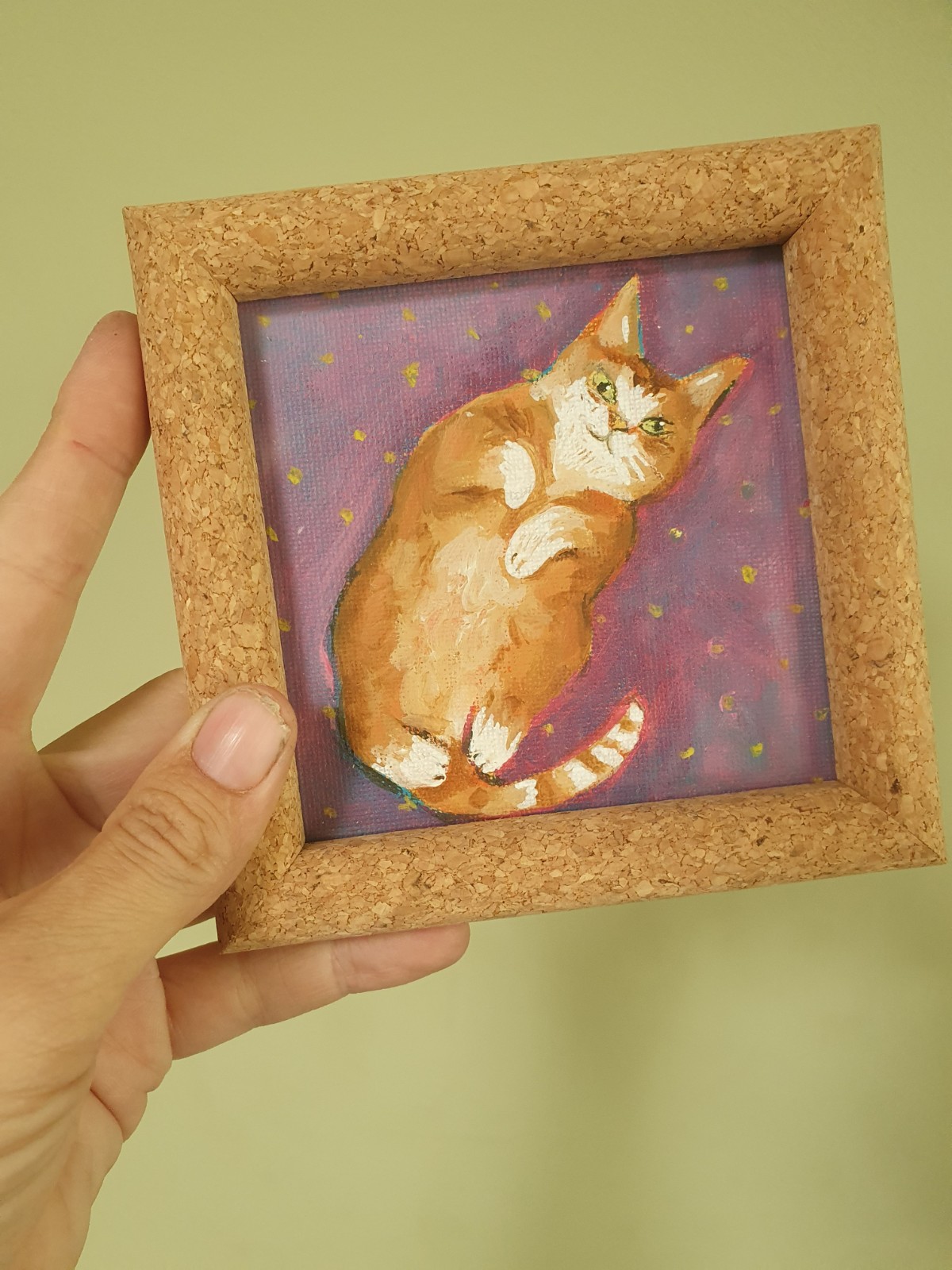 katje paars. Rode kater. Mini schilderij. Acryl op canvas origineel uniek. Kattenliefhebbers. Kattenkunst. Klein schilderij van poes. Lief