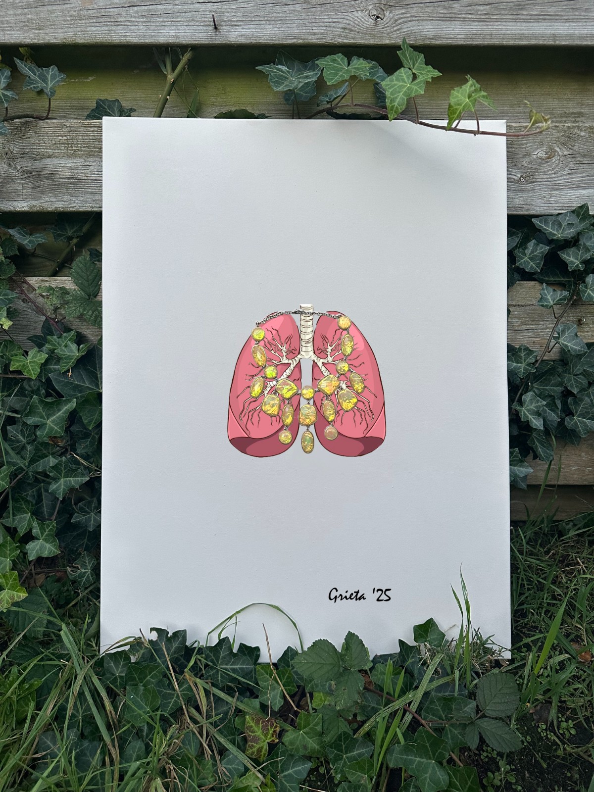 Kunst print, Eco materiaal, Handgemaakt, Uniek stuk! = Adem Juweel (canvas, beige, 75x100)