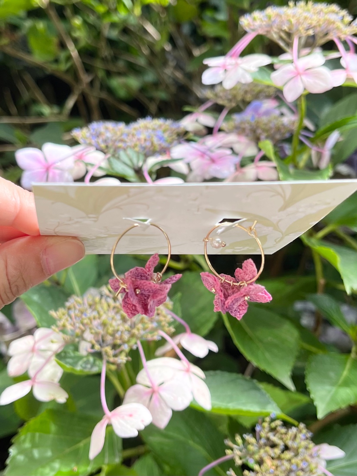 Micro Gehaakte Hortensia Oorringen Oorbellen