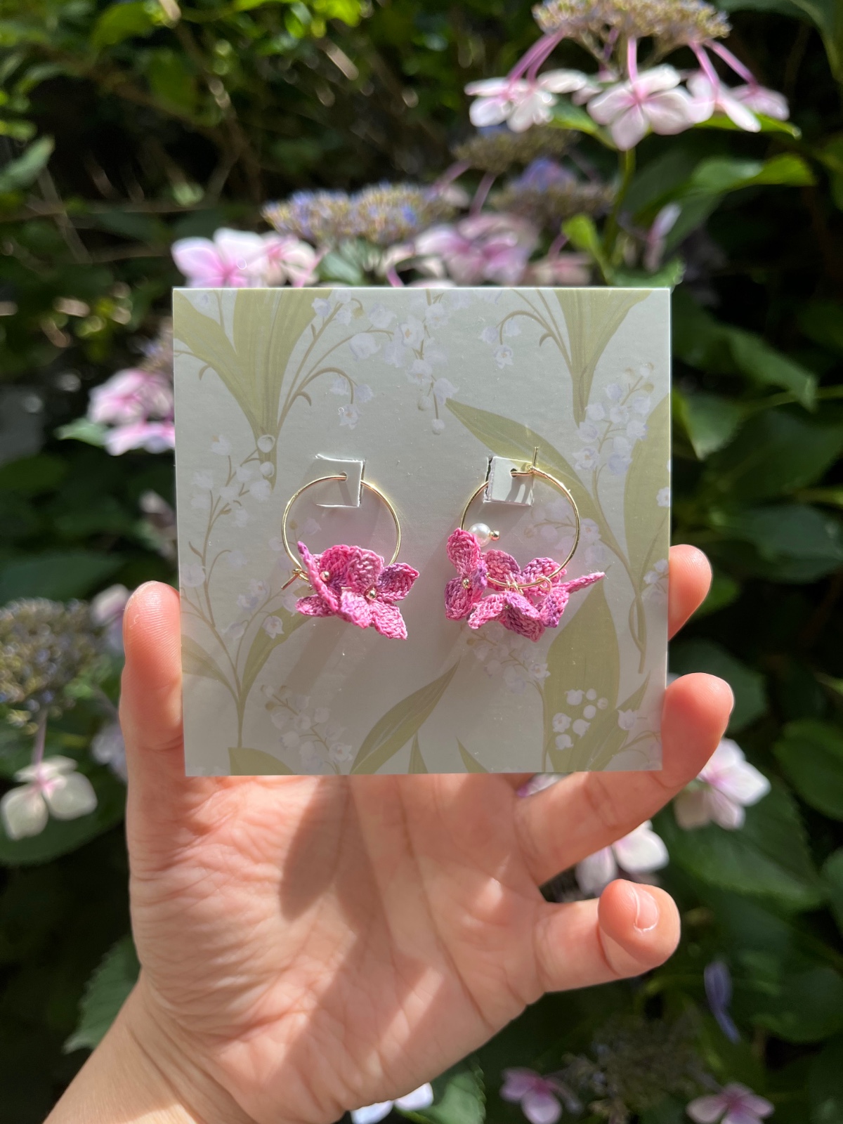 Micro Gehaakte Hortensia Oorringen Oorbellen