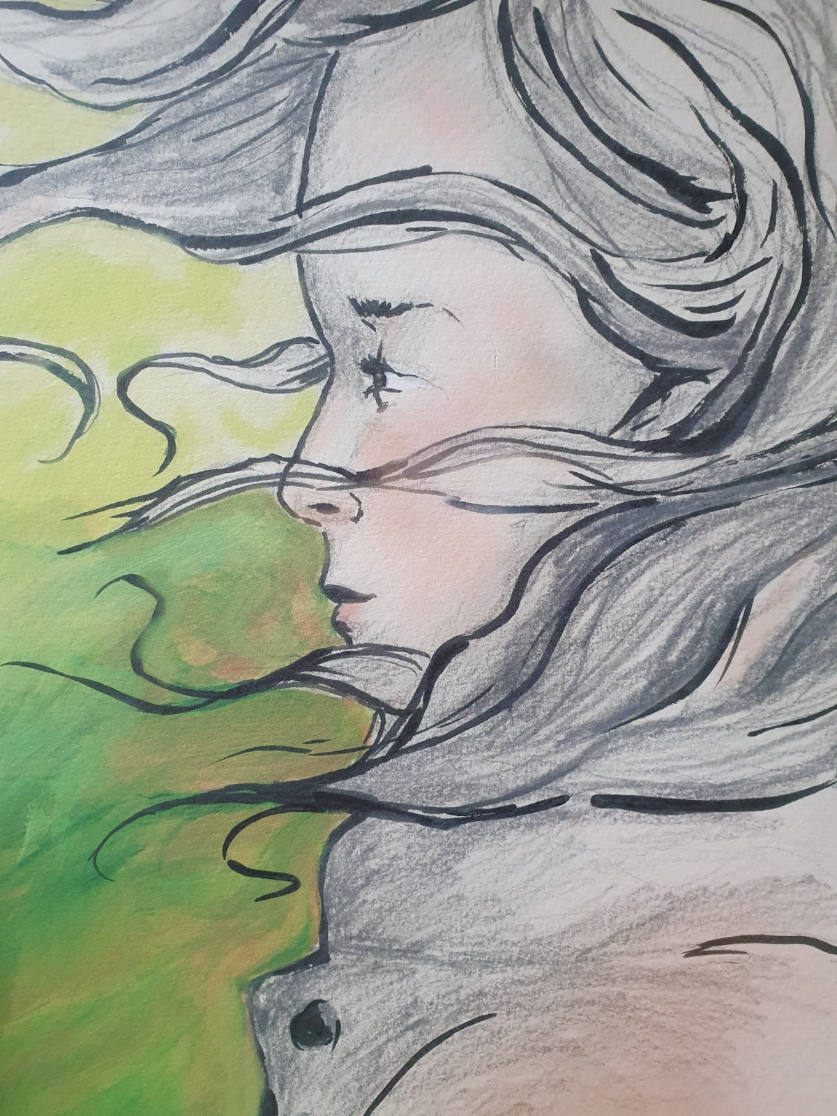 kunstprint Portret, "storm“, Vrouw in de Wind – Dromerig Vrouwelijk Portret | A3 Kunstprint | Moderne Wanddecoratie | hoogwaardige kunstprint”