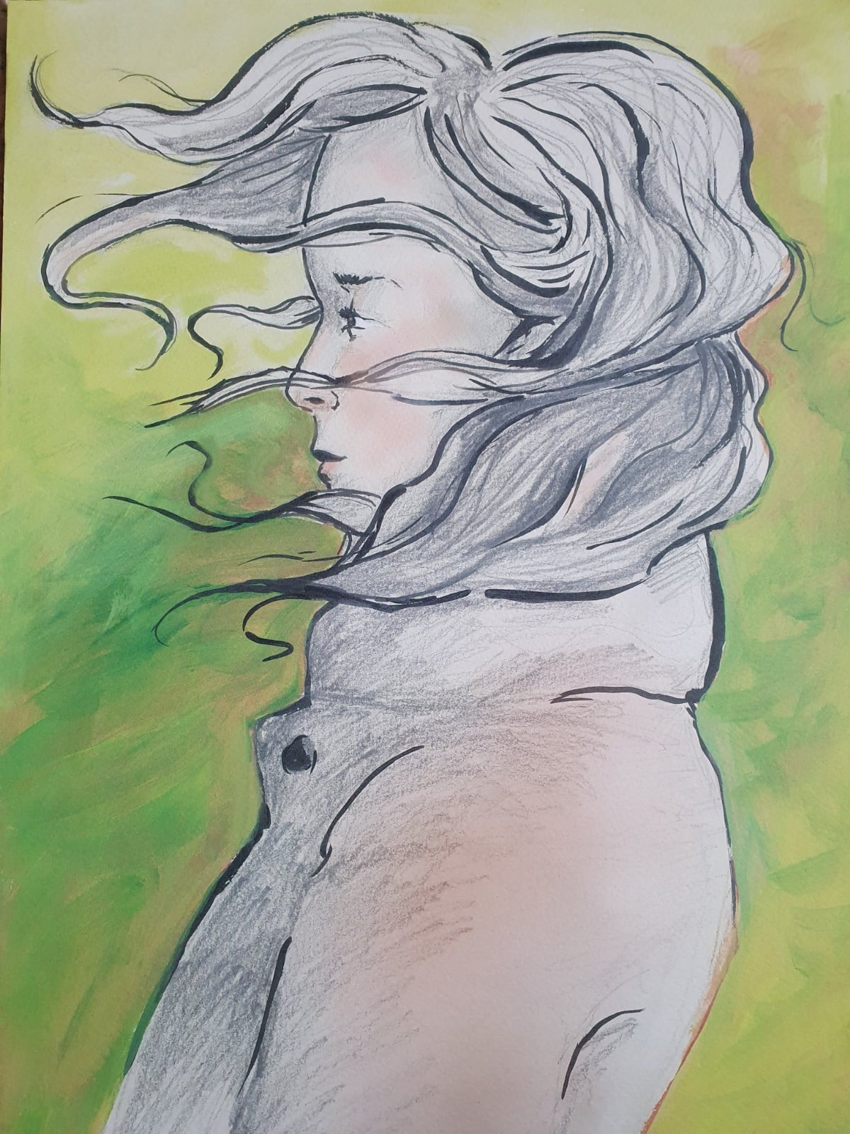 kunstprint Portret, "storm“, Vrouw in de Wind – Dromerig Vrouwelijk Portret | A3 Kunstprint | Moderne Wanddecoratie | hoogwaardige kunstprint”