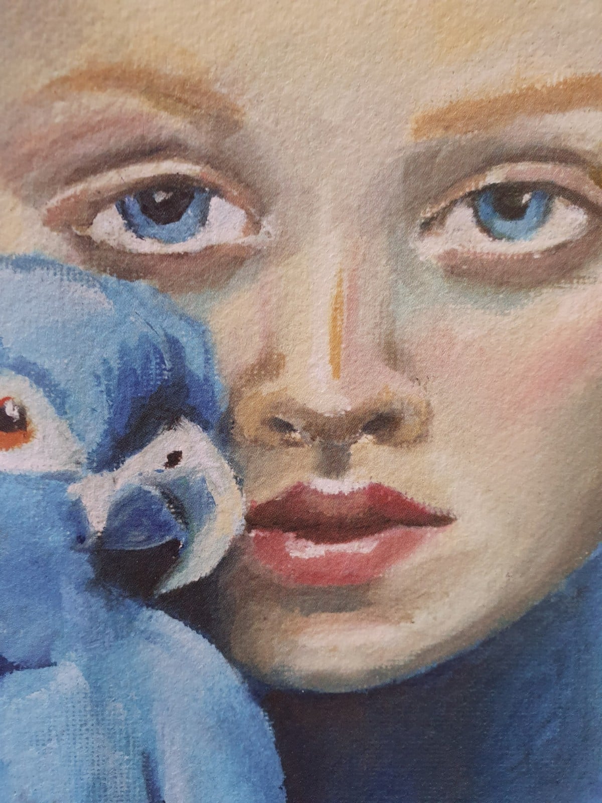 Uniek Kunstportret – Vrouw met Papegaai | Blauwe Tinten