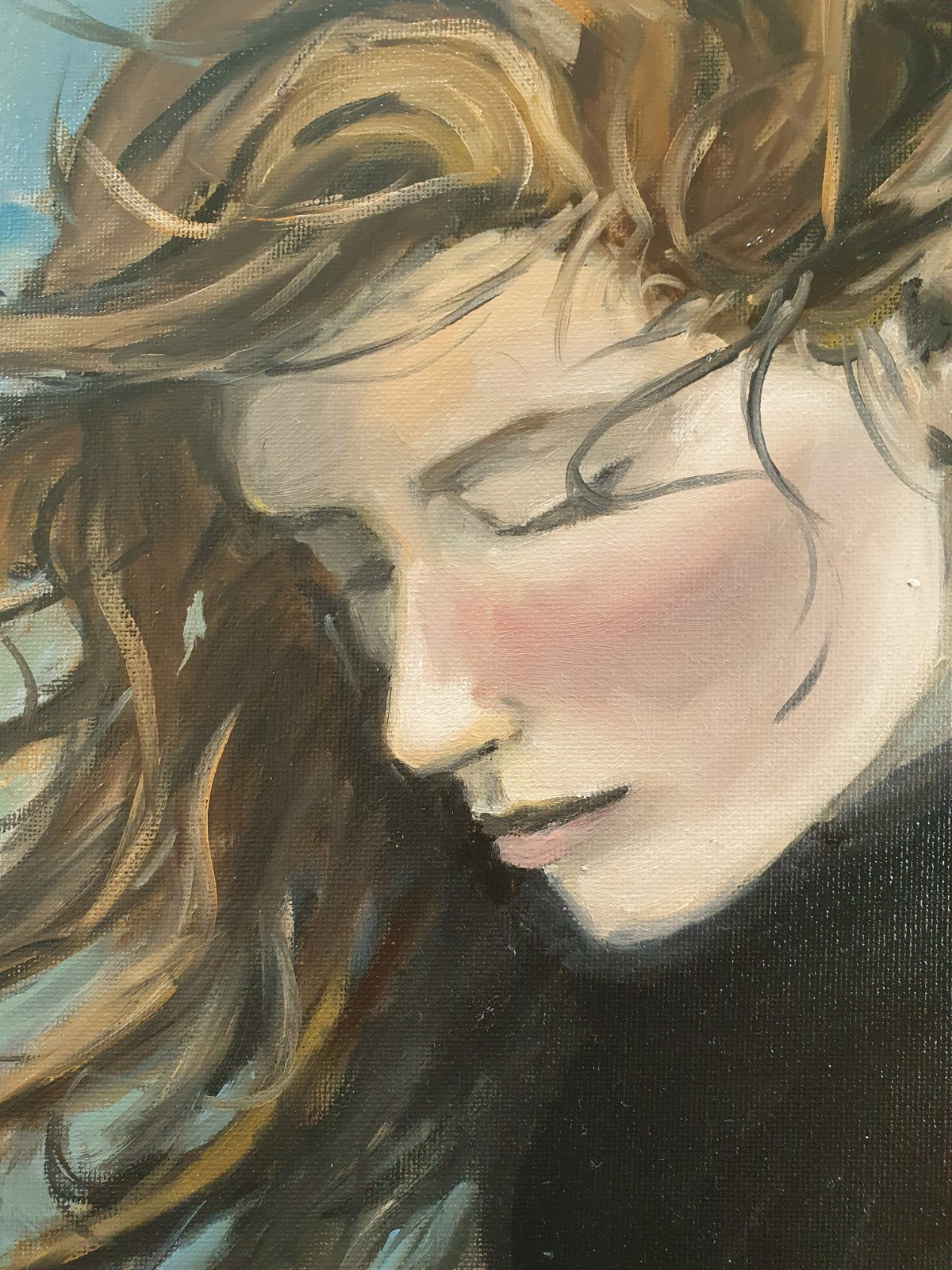 woman in the wind, A4 Kunstprint – Vrouw in de Wind | Olieverf Schi… - 106284 woman in the wind, A4 Kunstprint – Vrouw in de Wind | Olieverf Schilderij | Poëtisch & Sfeervol Portret