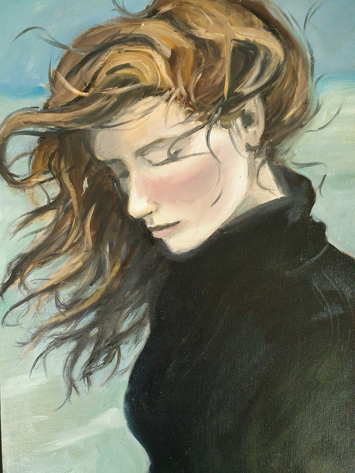 woman in the wind, A4 Kunstprint – Vrouw in de Wind | Olieverf Schi… - 106285 woman in the wind, A4 Kunstprint – Vrouw in de Wind | Olieverf Schilderij | Poëtisch & Sfeervol Portret