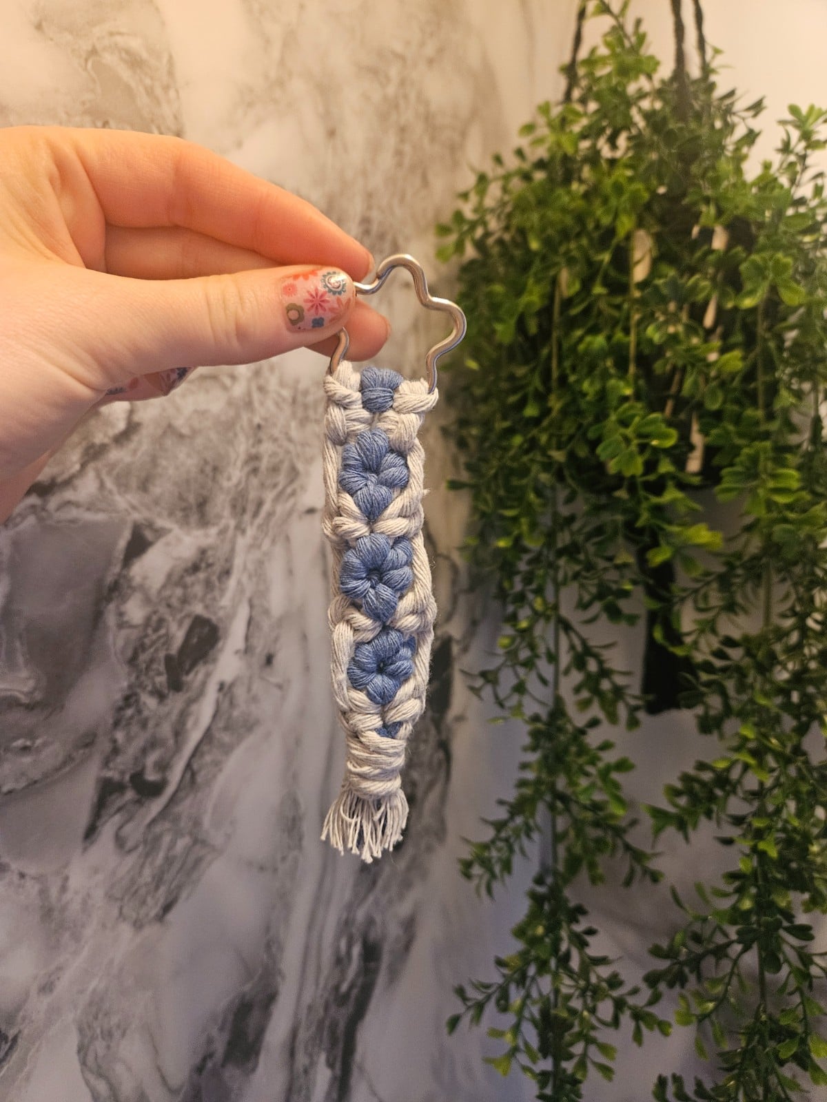 Blue Flower macrame keychain