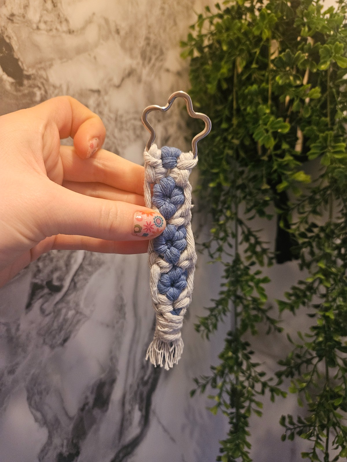 Blue Flower macrame keychain