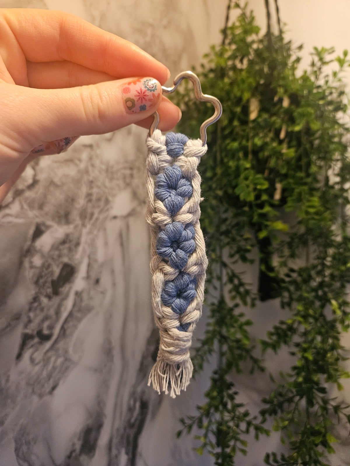 Blue Flower macrame keychain