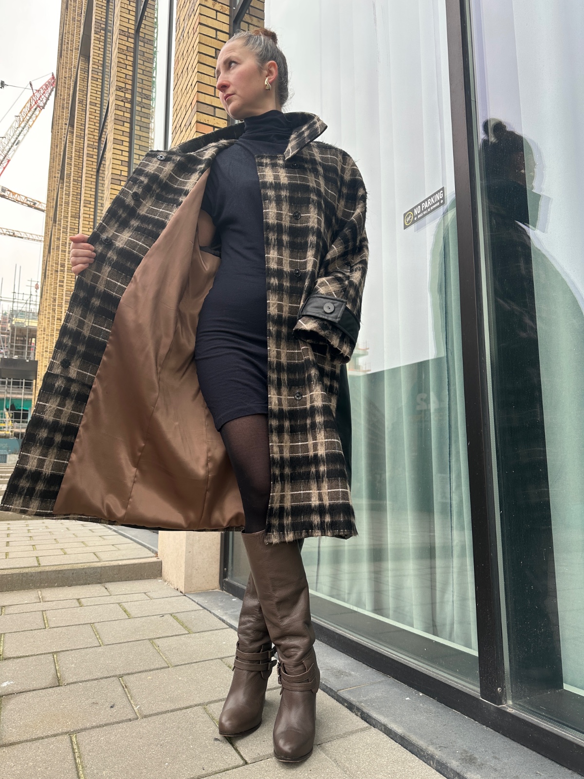 Dames jas, herfst/lente jas, funnel neck coat