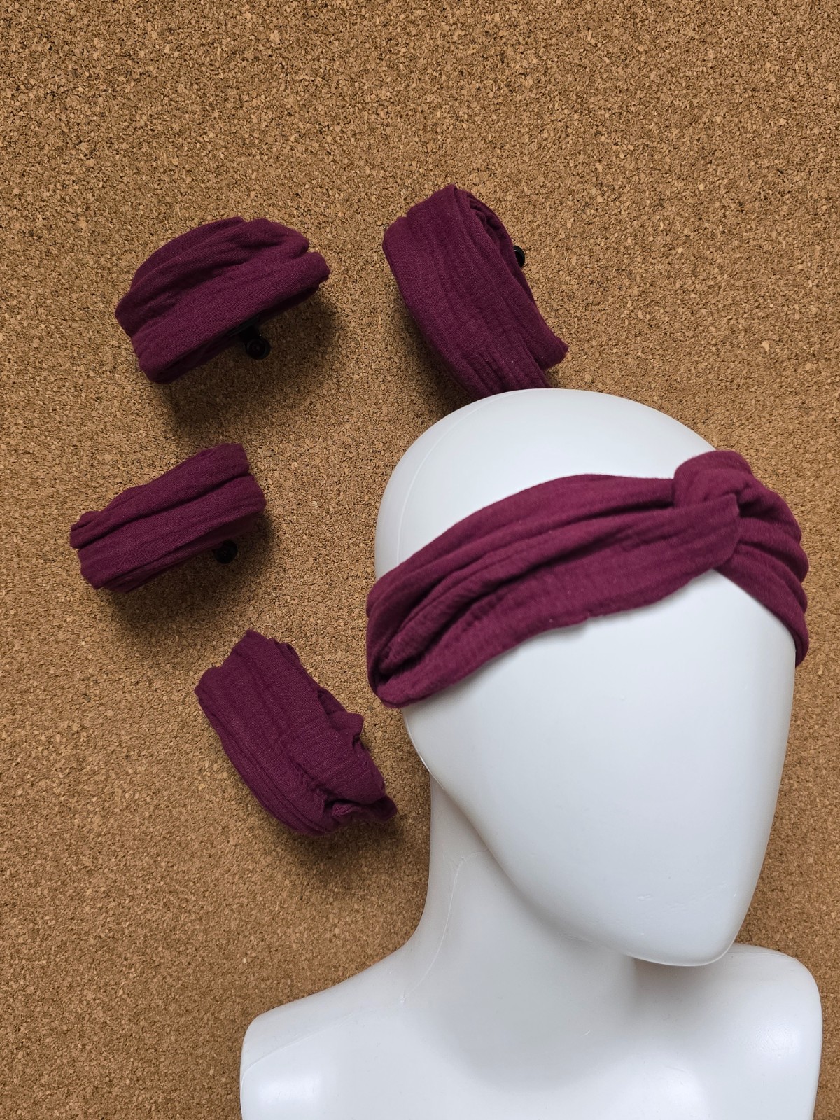 Haarband mousseline met draad | bordeaux | paars | handgemaakt | vormbaar | meerdere draagwijzen