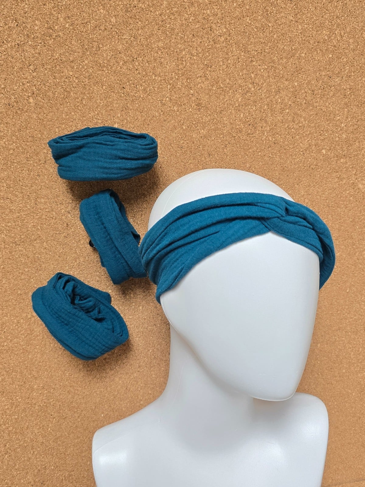 Haarband mousseline met draad | teal | kobalt | handgemaakt | vormbaar | meerdere draagwijzen