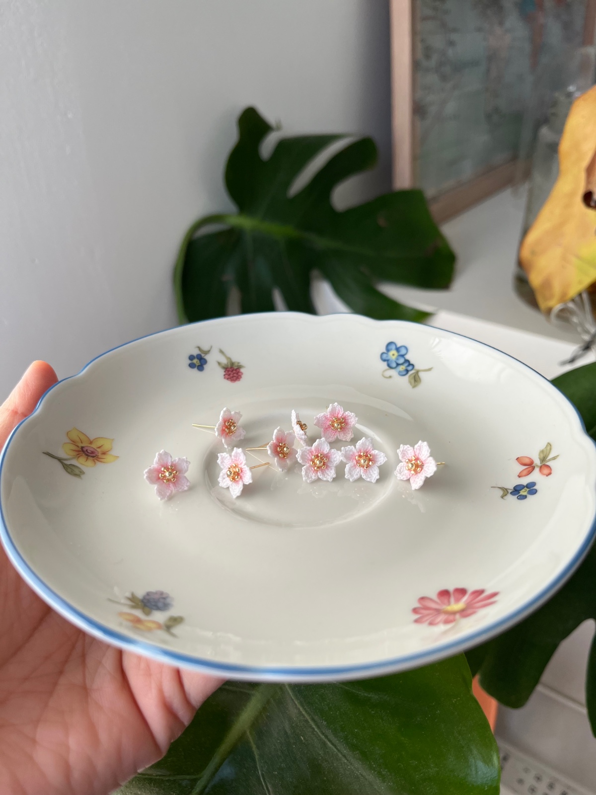 Micro gehaakte kersenbloesem sieradenset