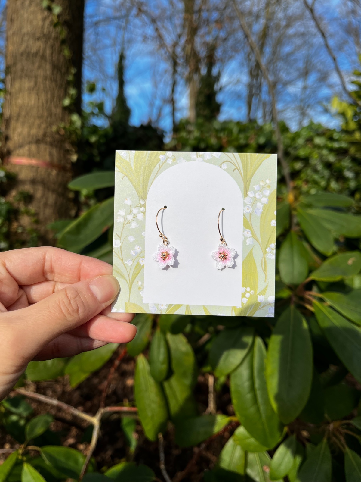 Micro gehaakte kersenbloesem sieradenset