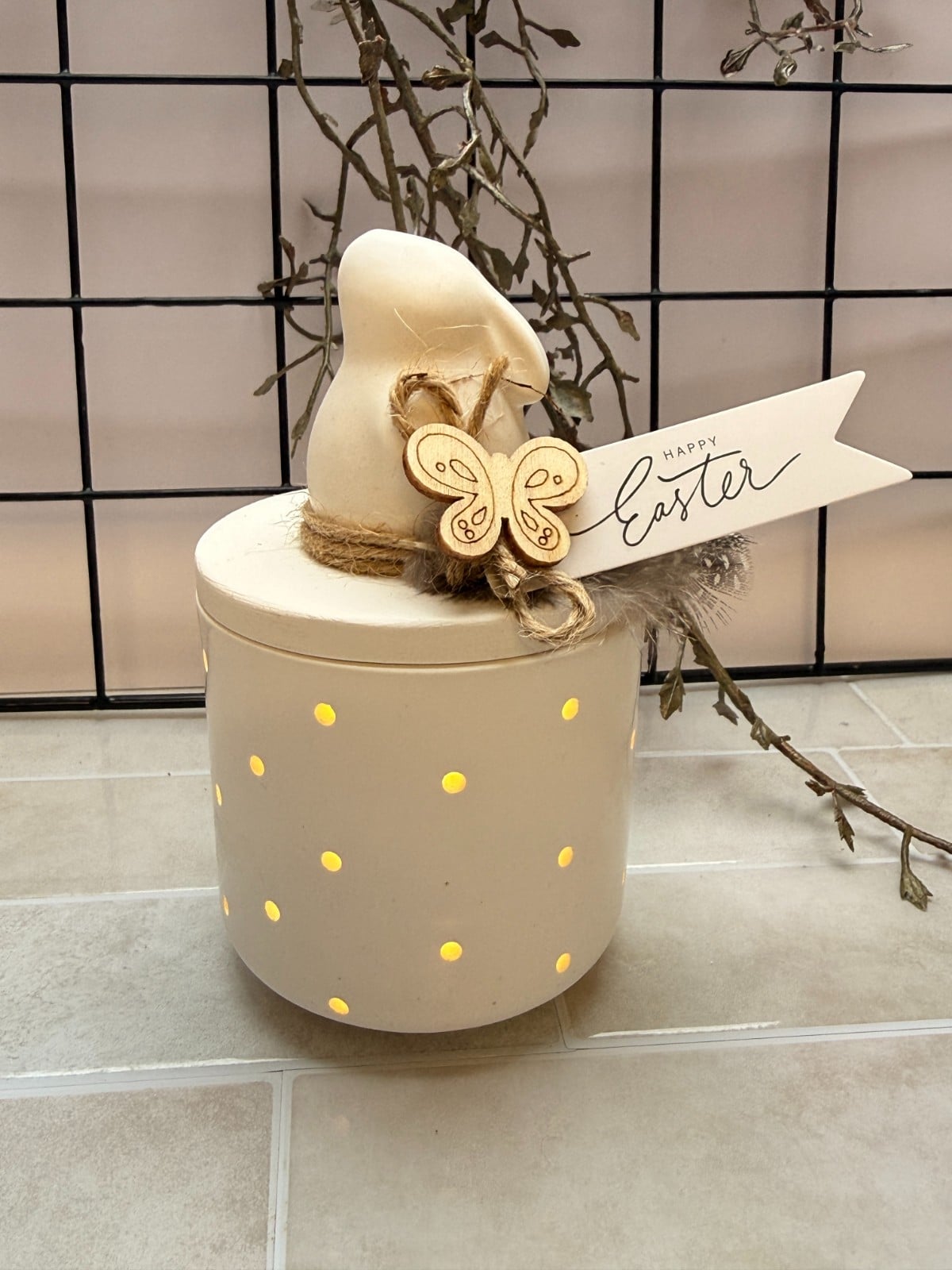 Paaspotje Wit - 117614 Paaspotje Wit met lichtsnoer