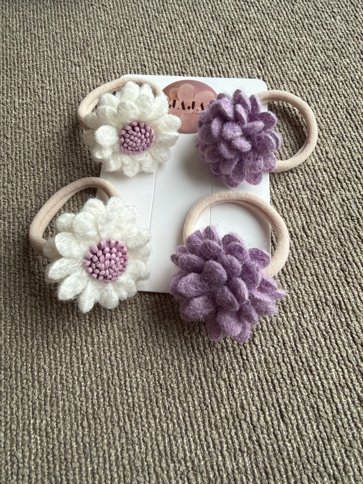 Set 3x elastieken bloemen neutraal (wol en kunstleer in diverse kleuren)