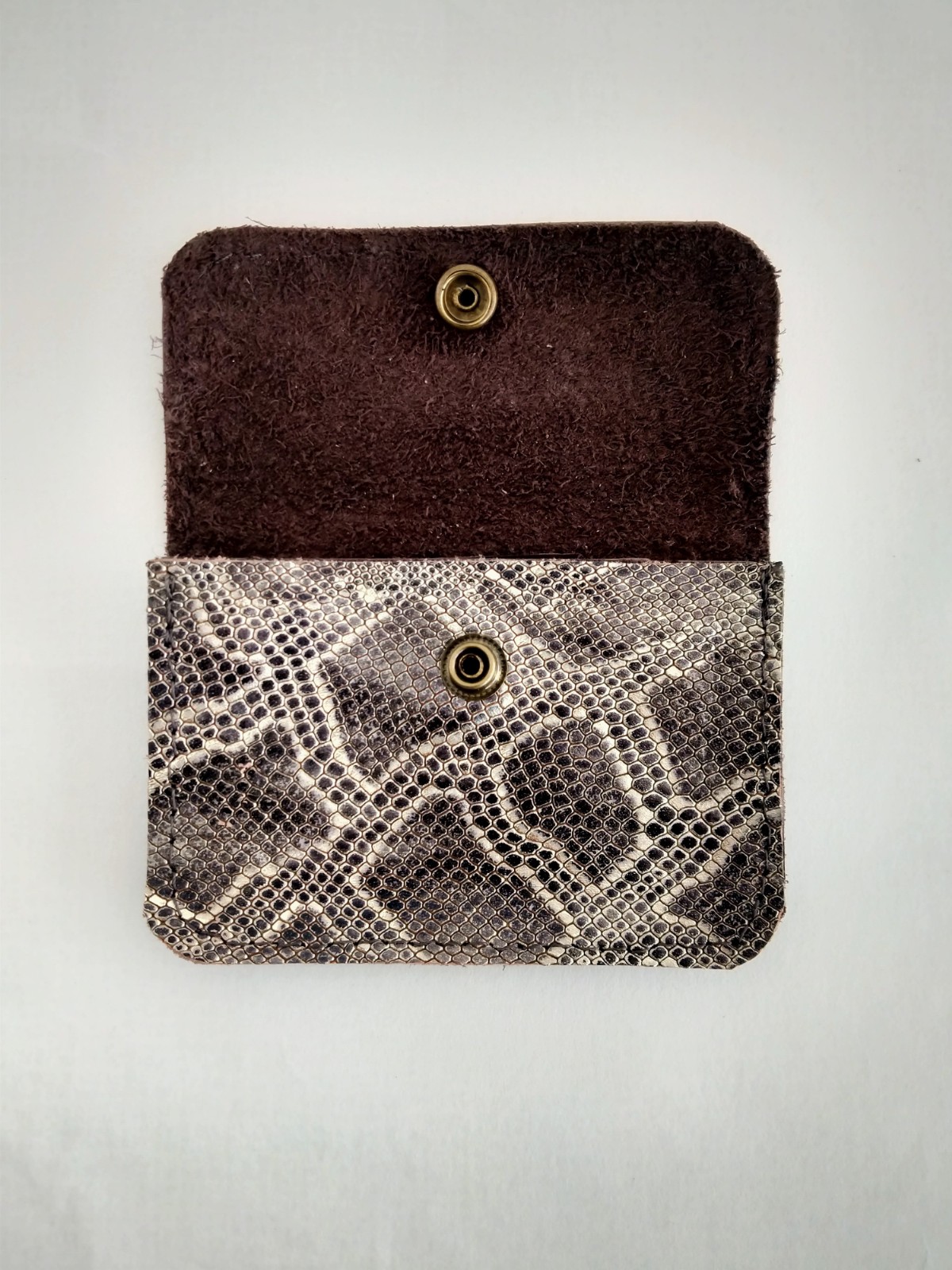 Slangenprint Pasjes portemonnee van leer, 3 vakken.