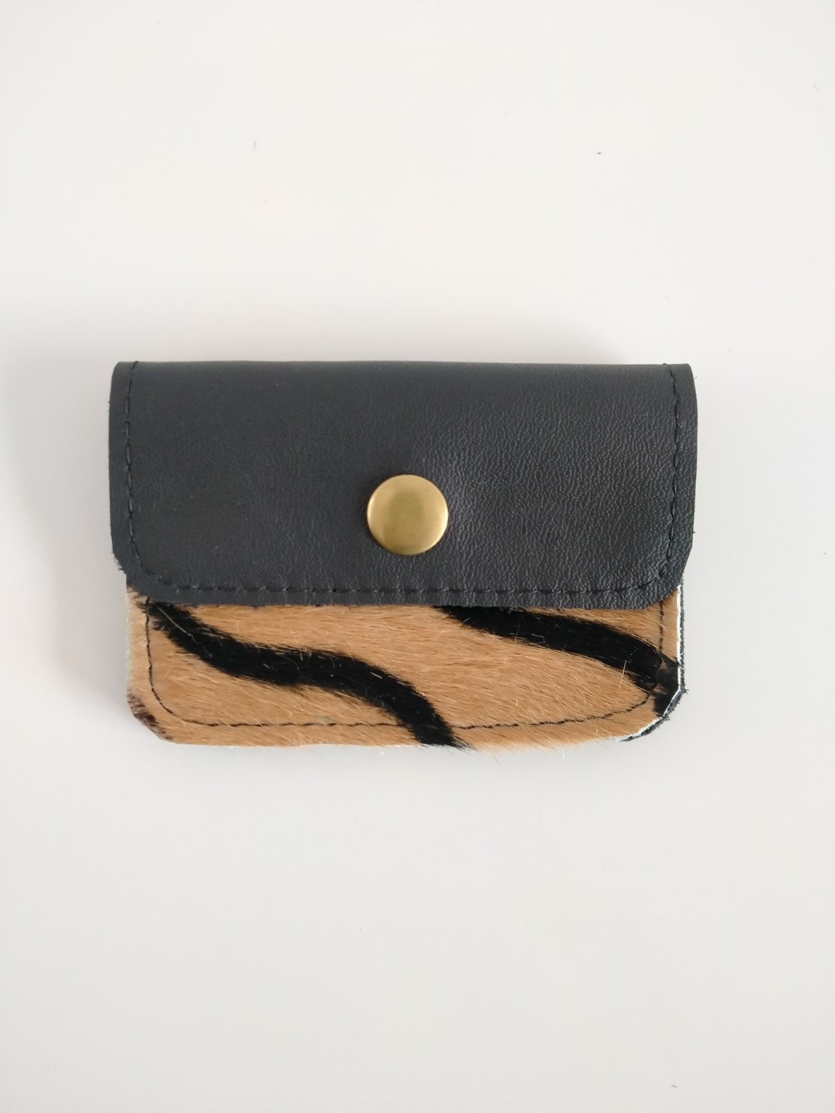 Leren pasjeshouder/ portemonnee met bruine zebraprint, 2 vakken.