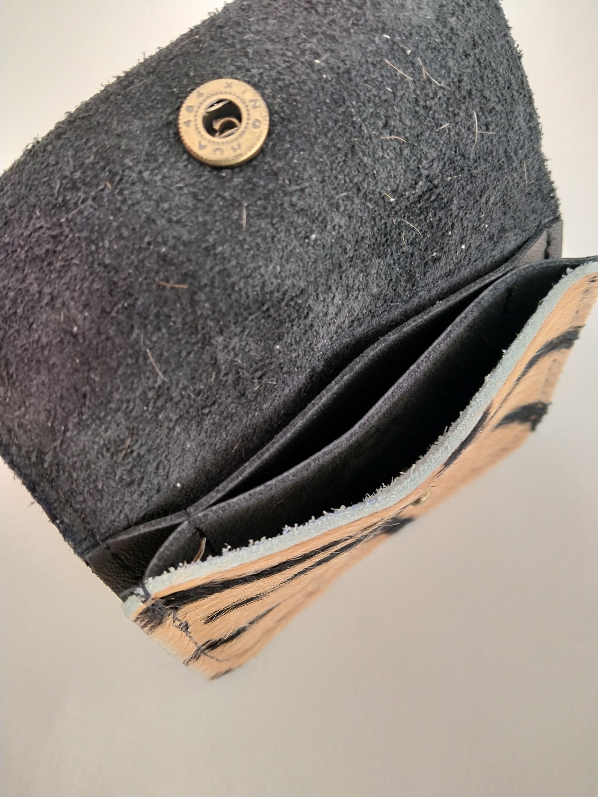 Leren pasjeshouder/ portemonnee met bruine zebraprint, 2 vakken.