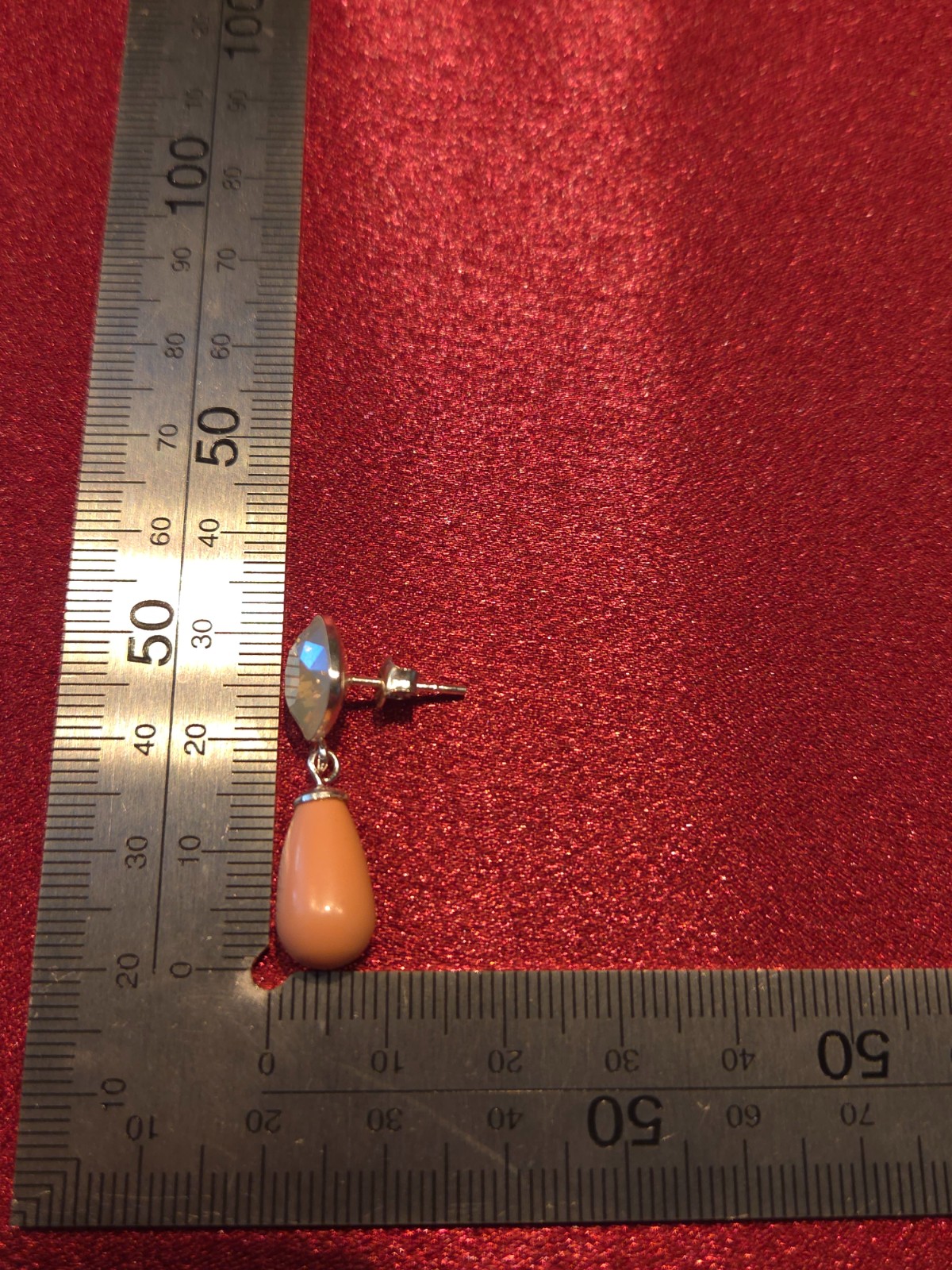 925 zilveren oorbellen met zalmroze kristalparel - 120045 925 zilveren oorbellen met zalmroze kristalparel hanger