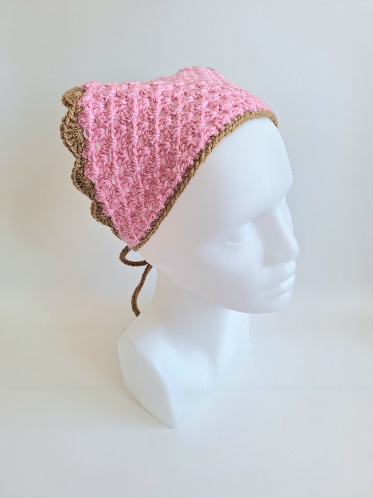 Gehaakte bandana | Lichtroze en lichtbruin - 118494 Gehaakte bandana | Lichtroze en lichtbruin