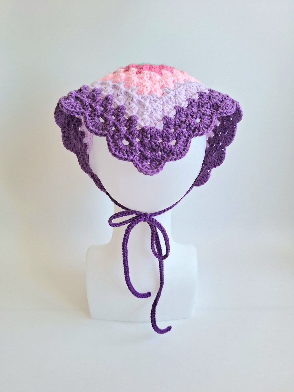 Gehaakte bandana | Turquoise, knalroze, lichtroze, lila en paars