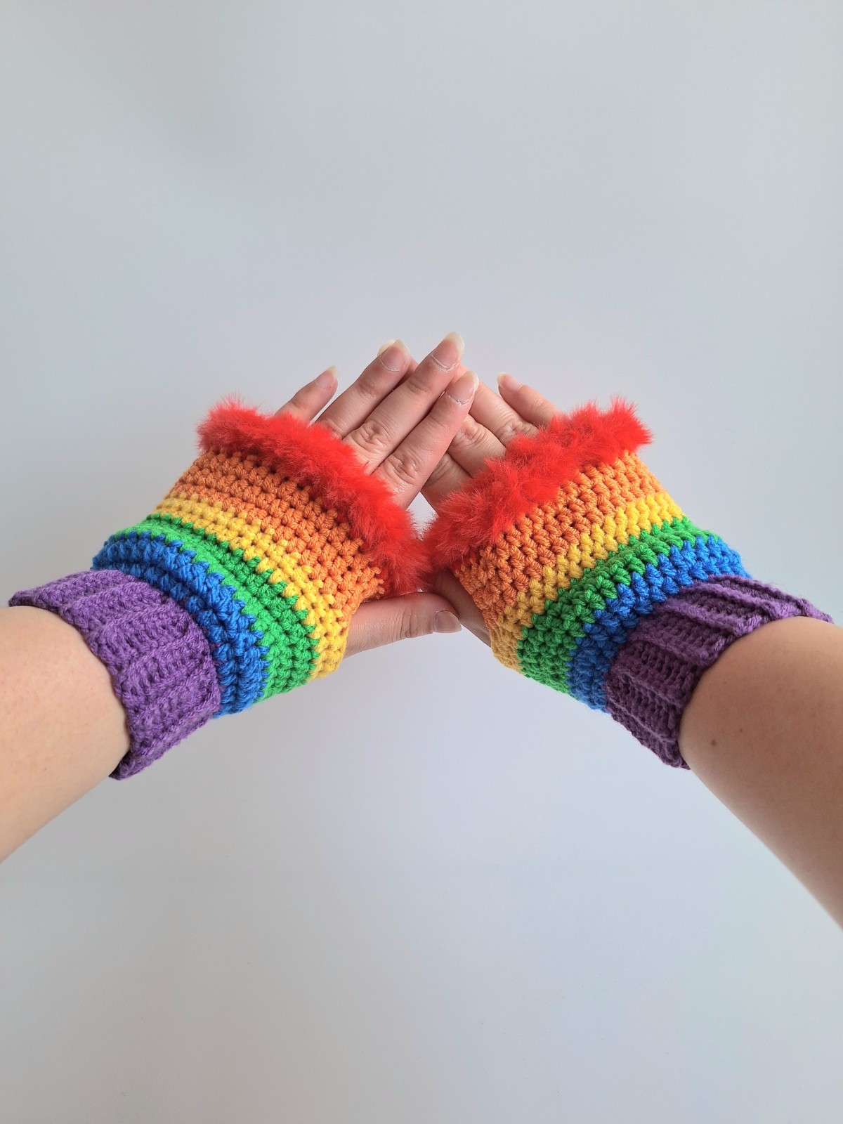 Gehaakte handschoenen - gehaakte vingerloze handschoenen | Regenboog