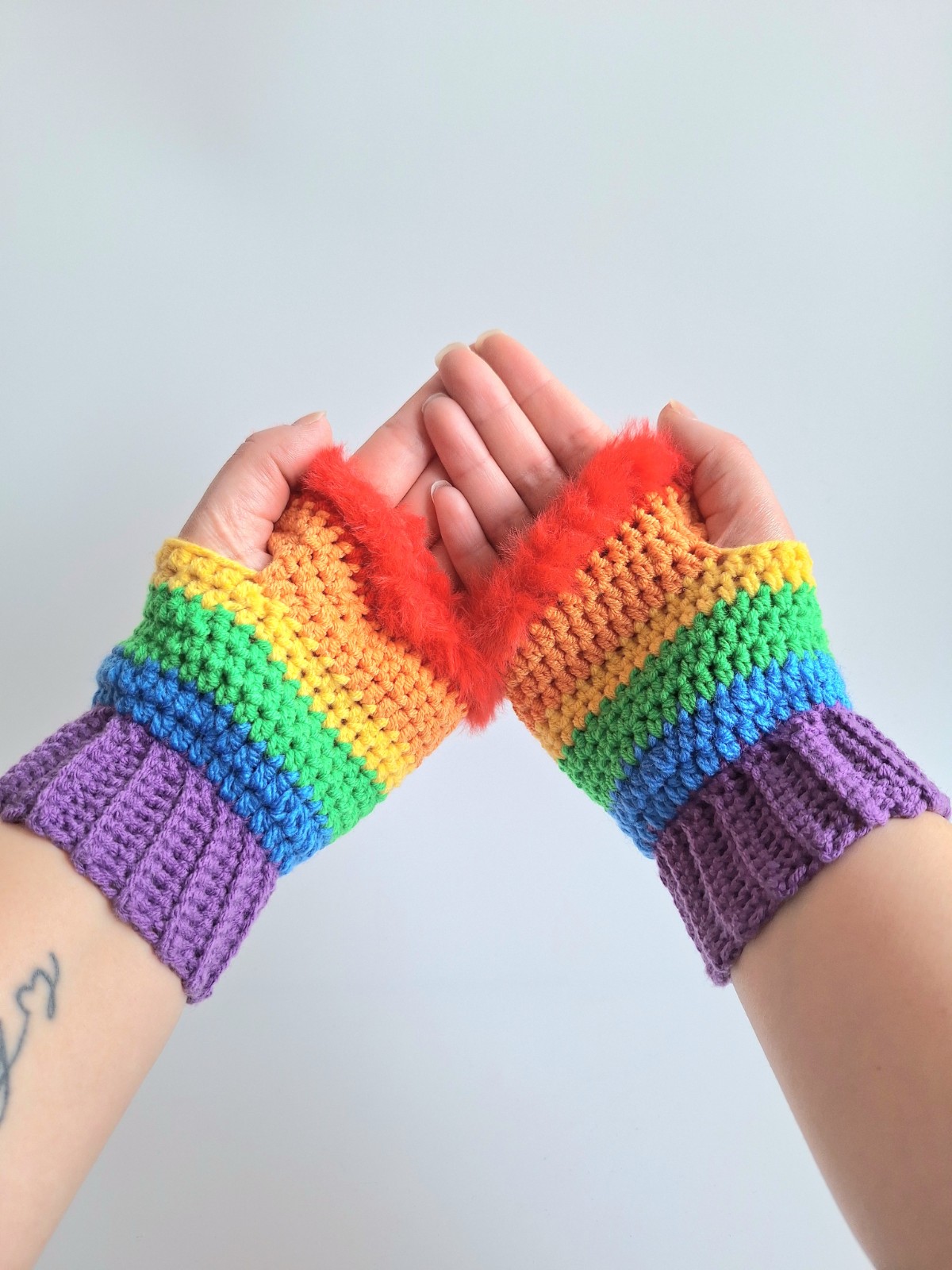 Gehaakte handschoenen - gehaakte vingerloze handschoenen | Regenboog