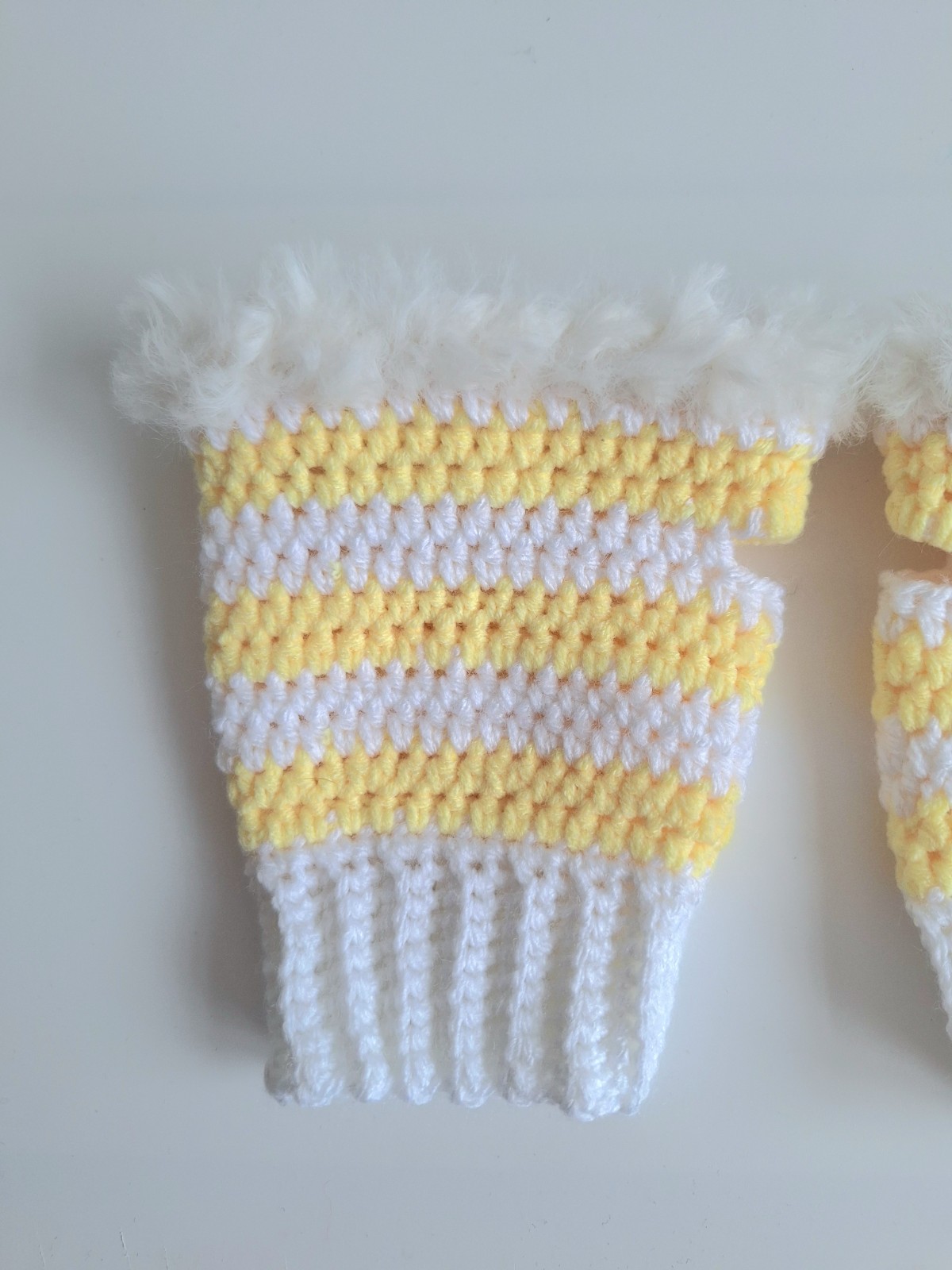 Gehaakte handschoenen - gehaakte vingerloze handschoenen | Wit en geel