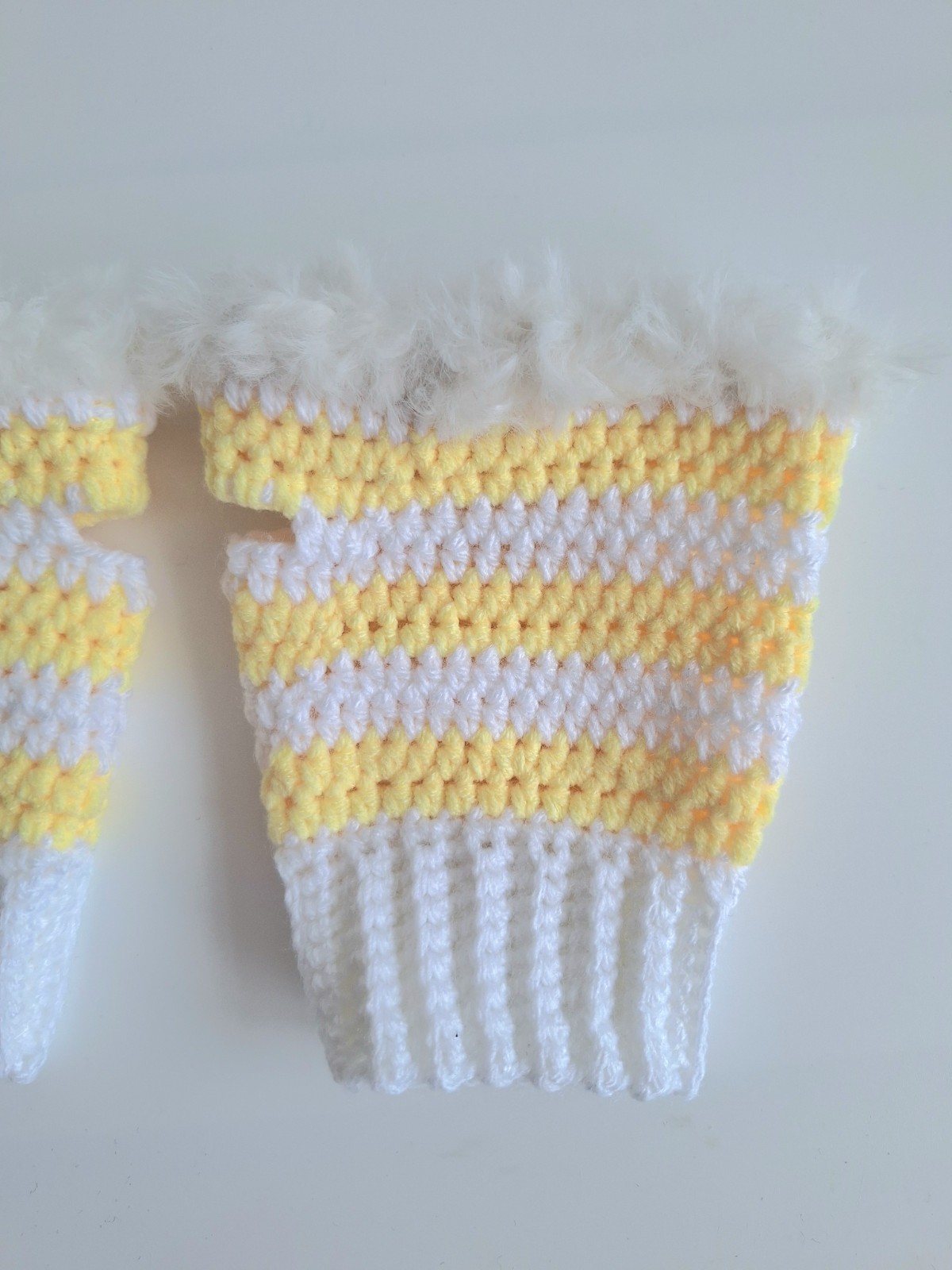 Gehaakte handschoenen - gehaakte vingerloze handschoenen | Wit en geel