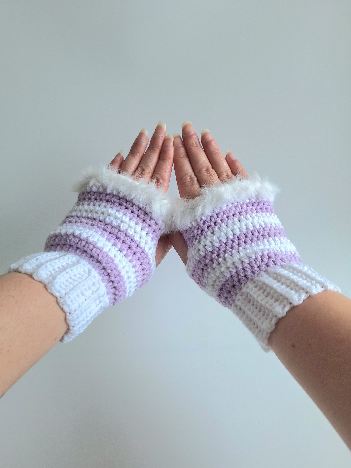 Gehaakte handschoenen - gehaakte vingerloze handschoenen | Wit en lila