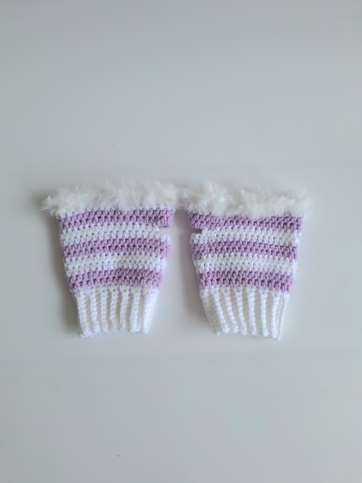 Gehaakte handschoenen - gehaakte vingerloze handschoenen | Wit en lila