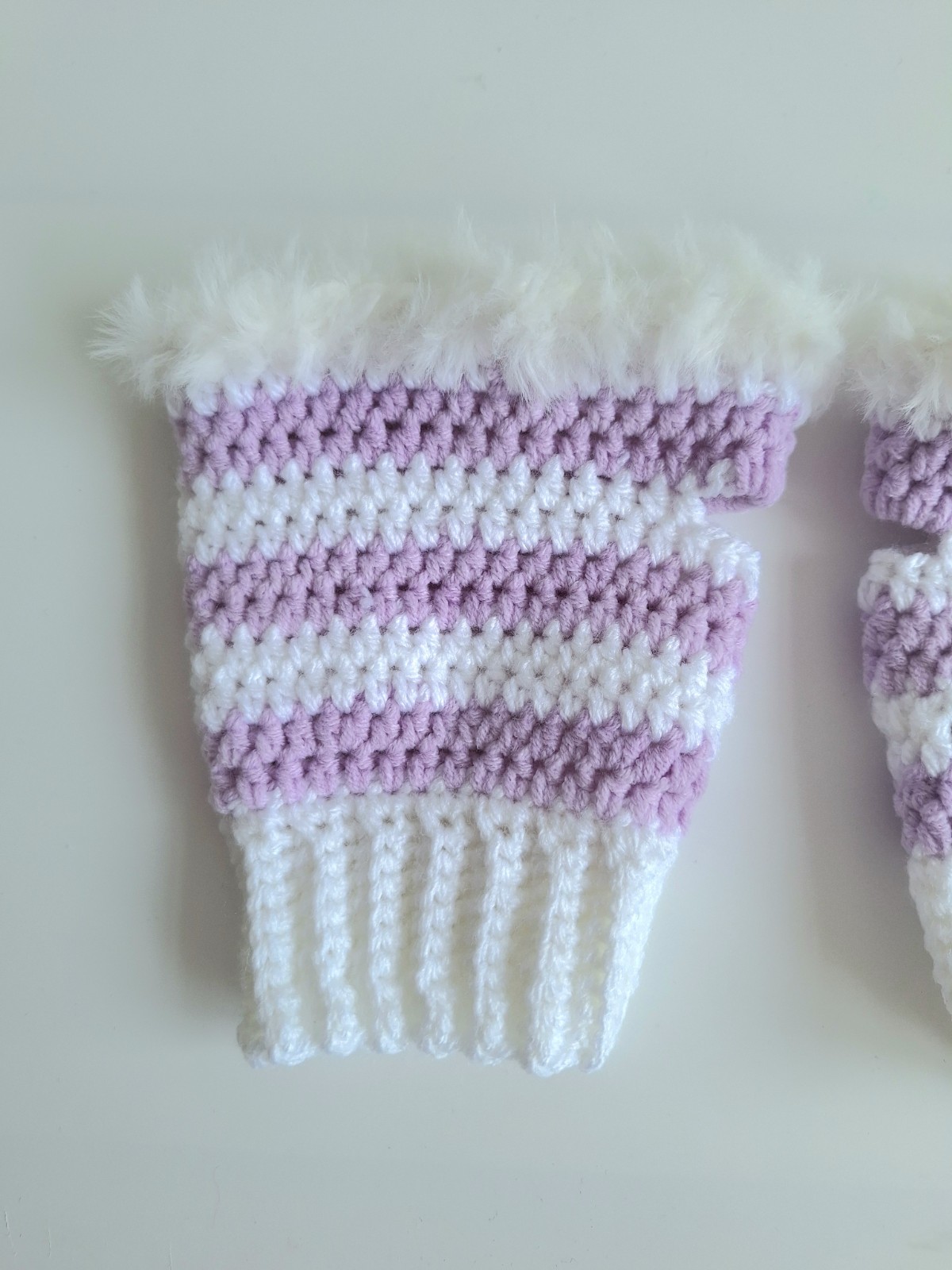 Gehaakte handschoenen - gehaakte vingerloze handschoenen | Wit en lila