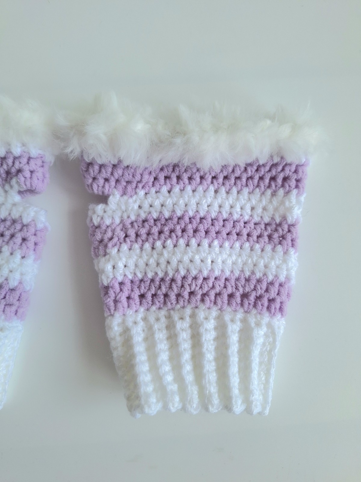 Gehaakte handschoenen - gehaakte vingerloze handschoenen | Wit en lila
