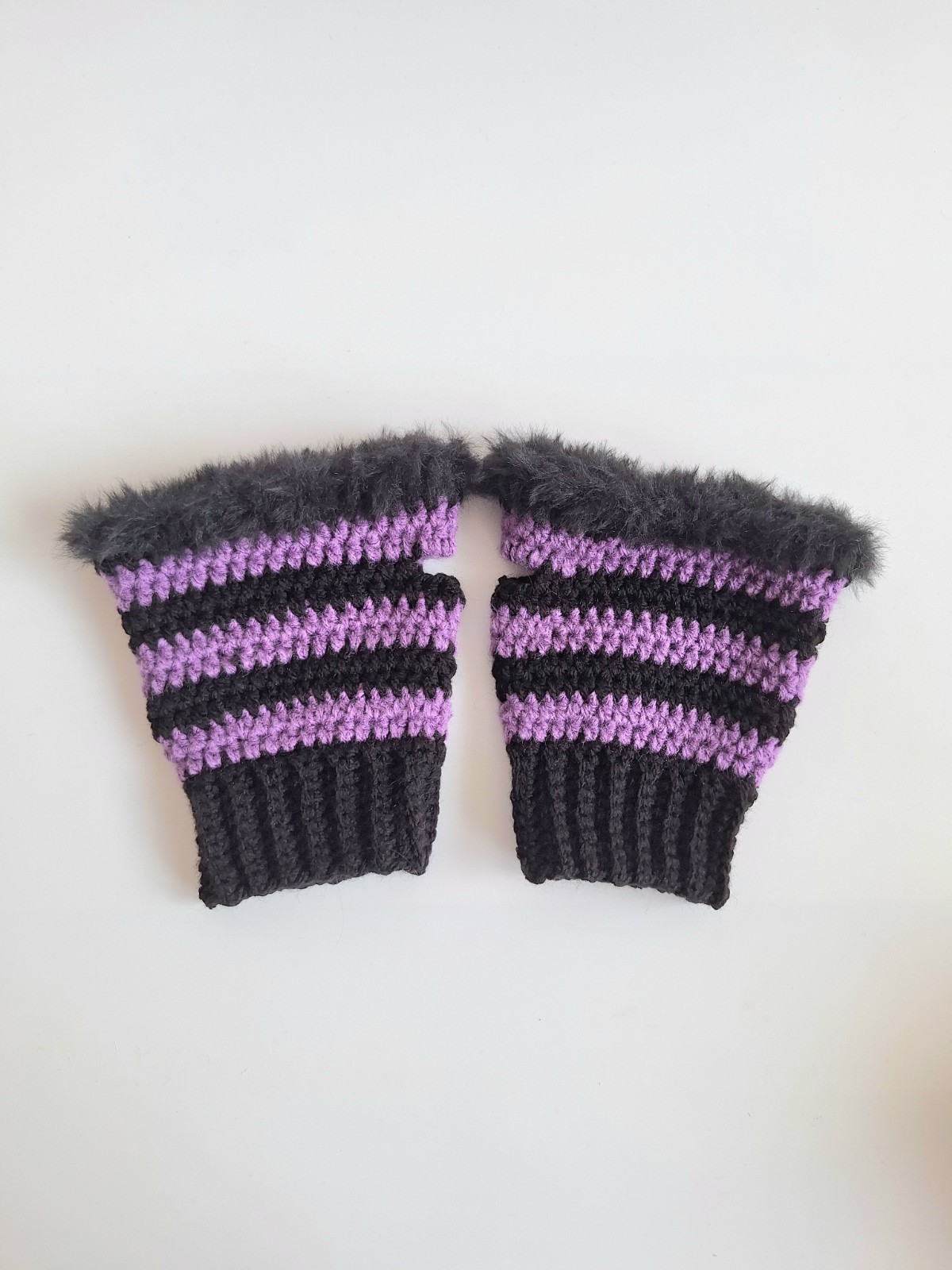 Gehaakte handschoenen - gehaakte vingerloze handschoenen | Zwart en paars