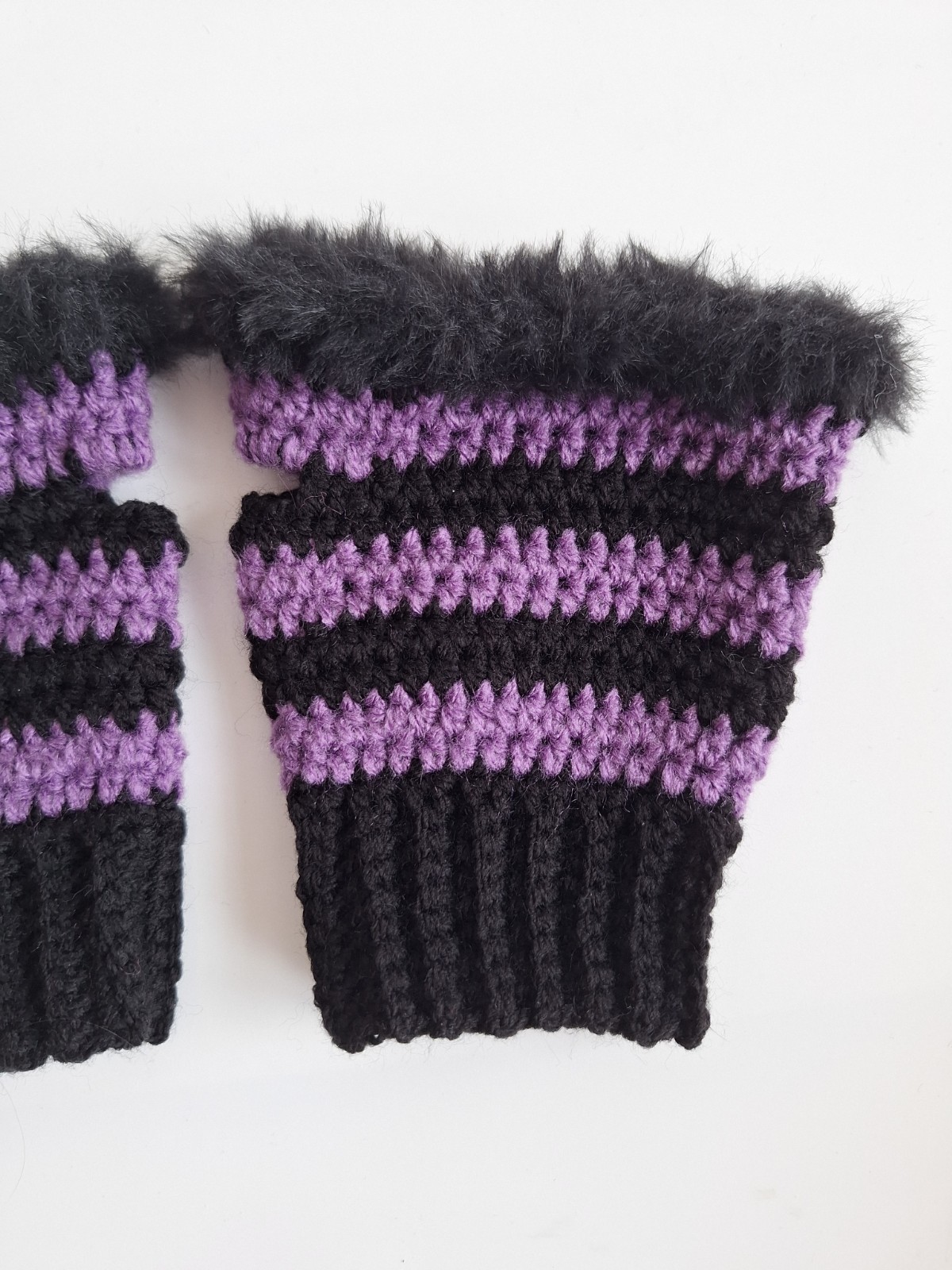 Gehaakte handschoenen - gehaakte vingerloze handschoenen | Zwart en paars