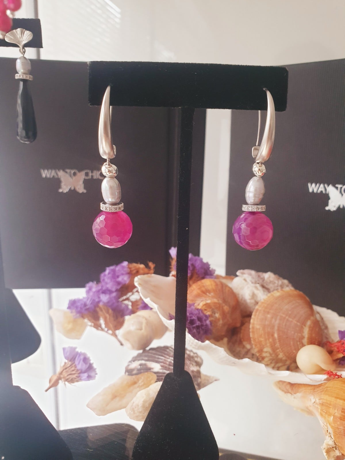 Grijze parel- en paarse agaatoorbellen