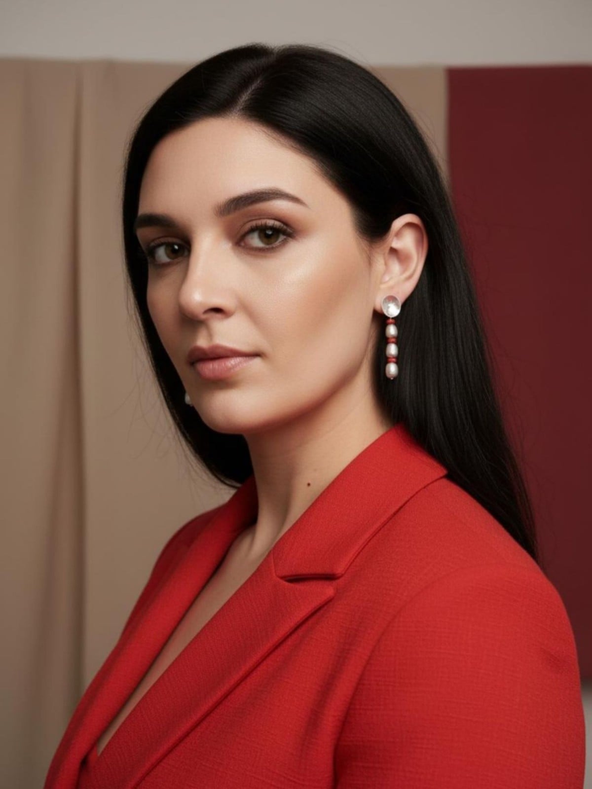 Grijze parels en koraal oorbellen