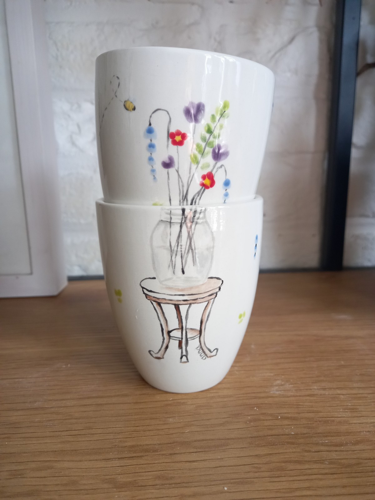 Handbeschilderde keramieken stapelmokken - 120863 Handbeschilderde keramieken stapelmokken