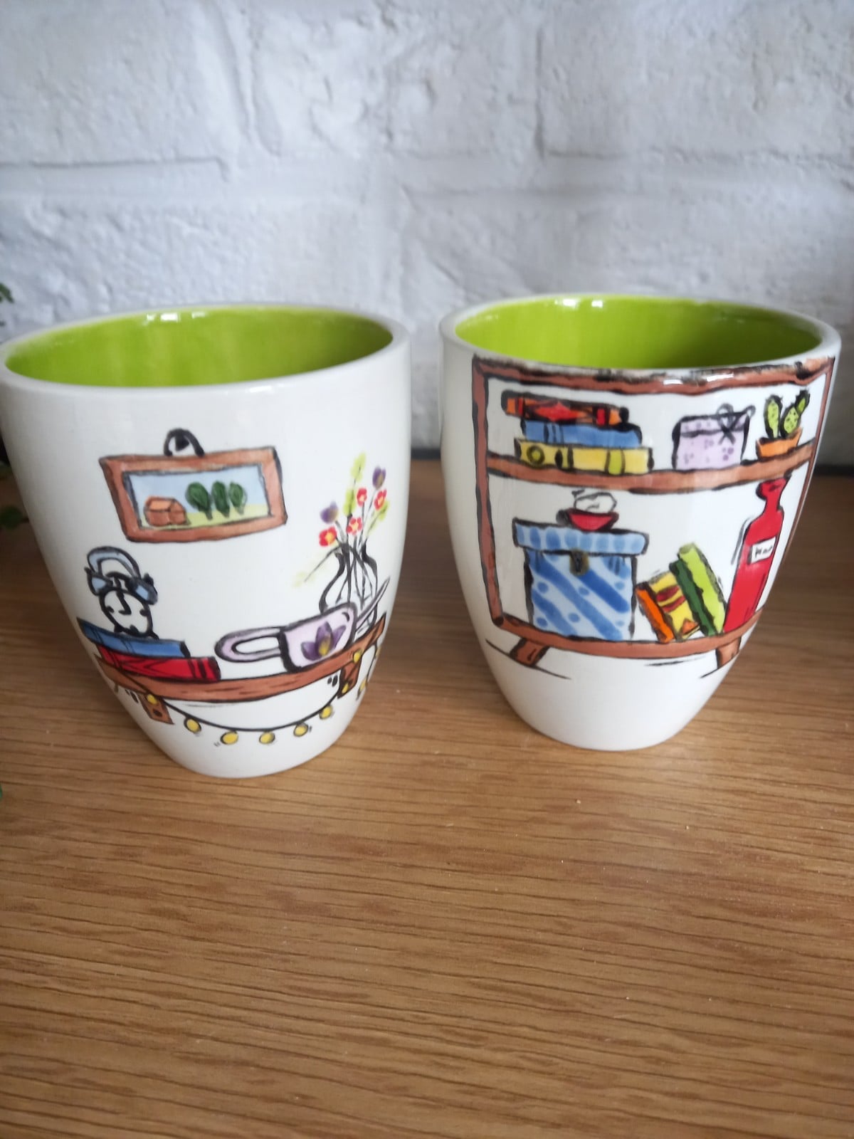 Handbeschilderde stapelmokken groen