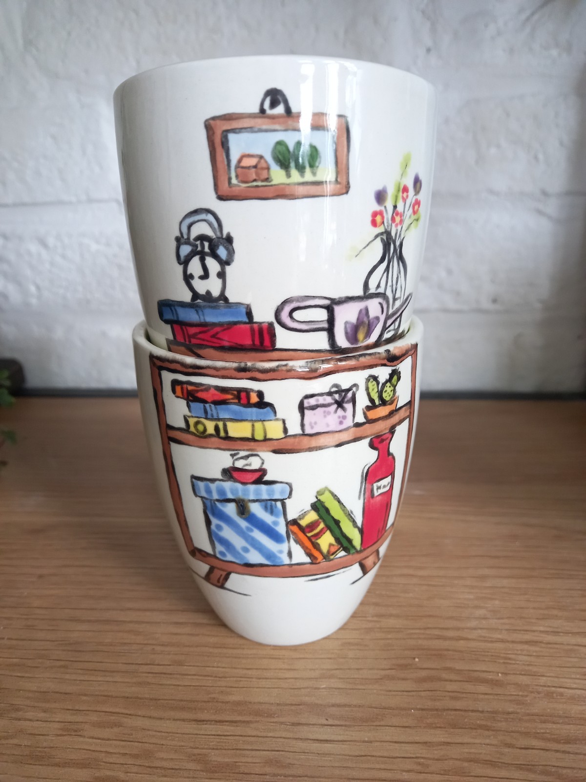 Handbeschilderde stapelmokken groen