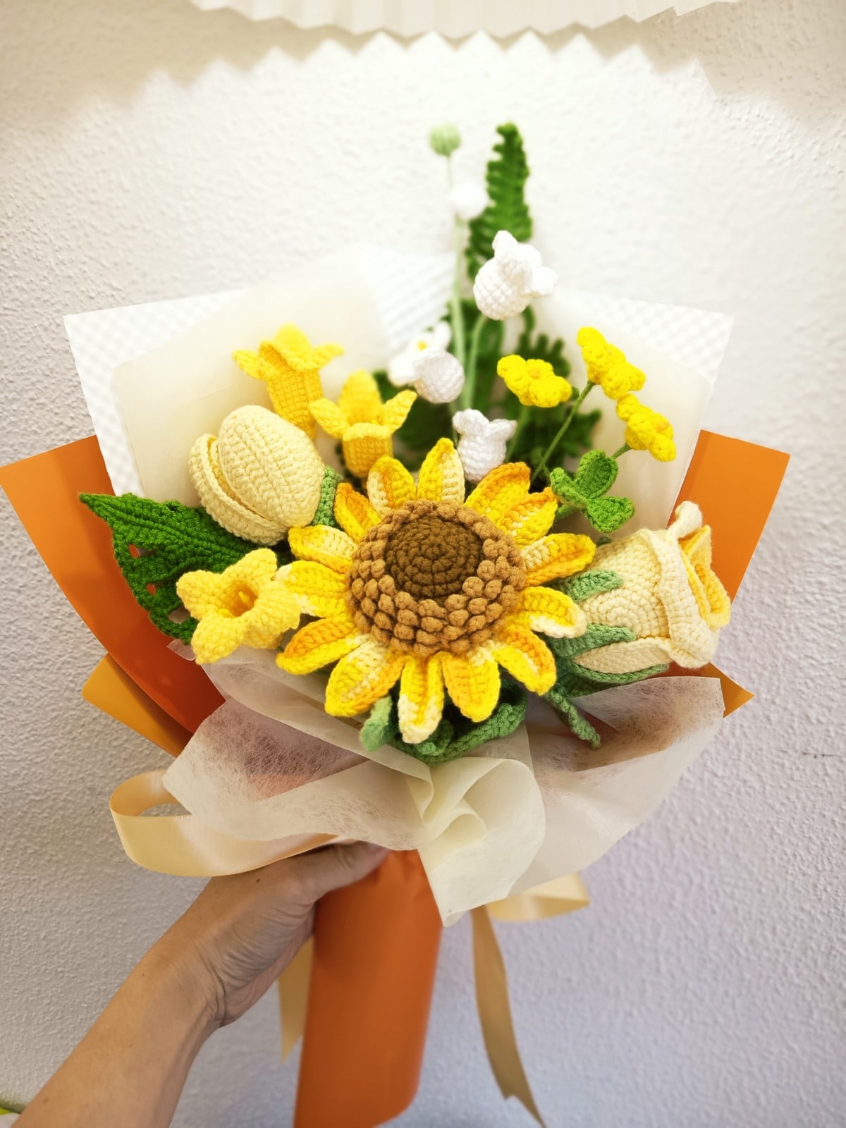 Handgemaakt gehaakt bloemenboeket – pastel kleuren – katoen – origineel cadeau